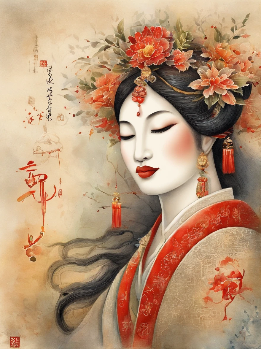 Design de texto, 《poesia》, water ink,Meilanzhuju,Pintura tradicional chinesa,Linhas claras, plano, graphic,A figura deve ser escrita em letra cursiva "Feliz Festival de meados de Outono",Deve haver uma lua na foto、Ramos de Osmanthus,The colors are bright