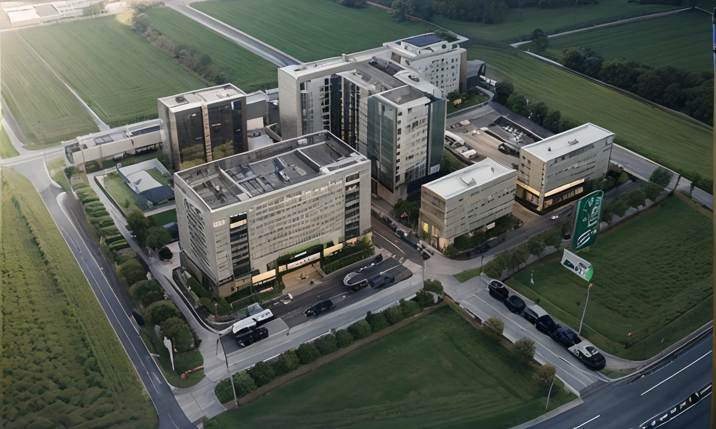 Road Green Office Building, vehicles and people
