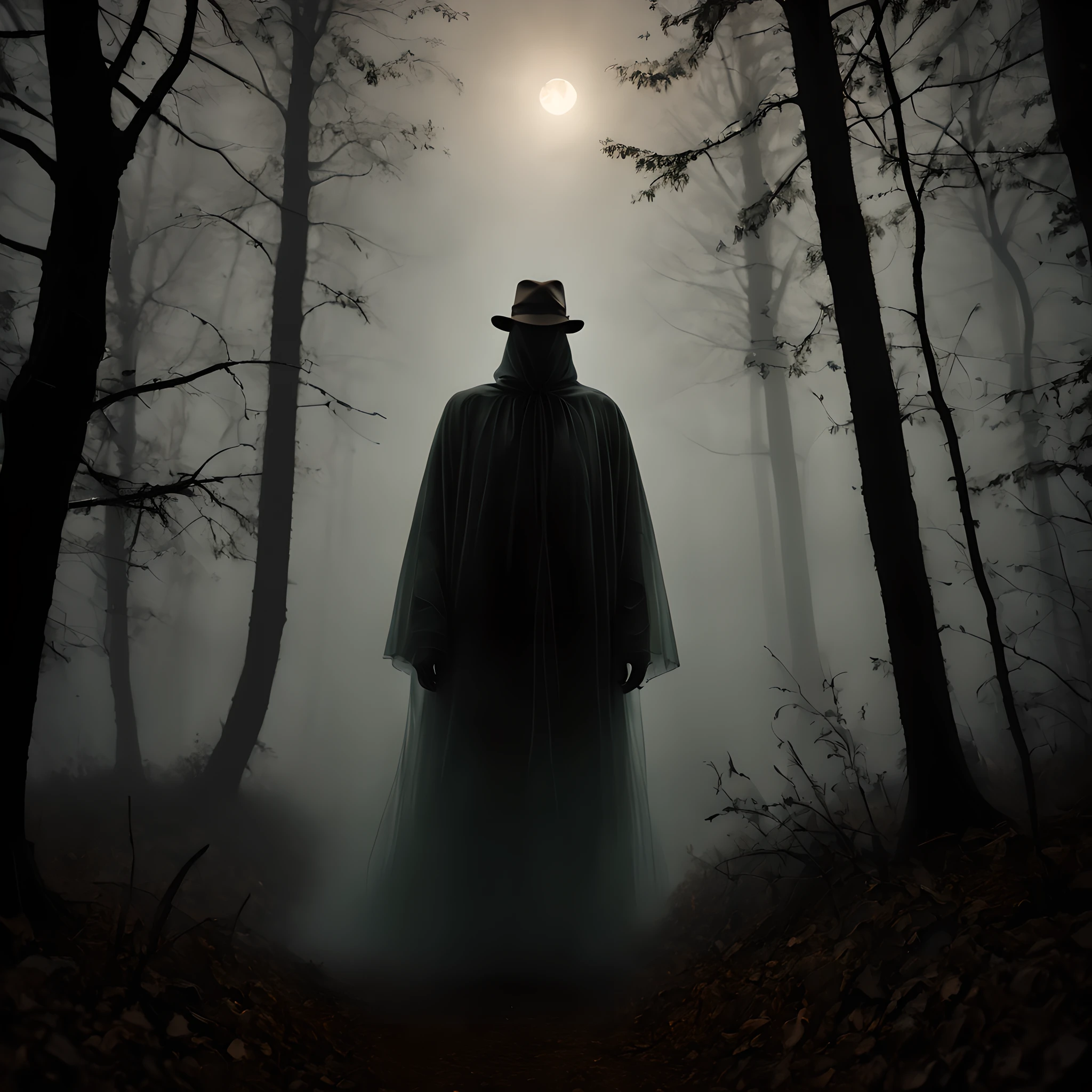 (Mist in the Woods:1.5), (deep mist:1.5), (fog:1.5), (smog:1.5), (dark forest:1.5), (ghost:1.5), (The Invisible Man:1.5), (ghosts:1.5), Silhouette illustration, realistic, Abstract, absurderes,
