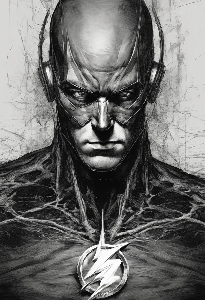 The Flash male, Perfect centralization, coelho (franco)de Donnie, Standing position, beleza abstrata, Centrado, looking at the camera, Facing the camera, nearing perfection, triste, desespero, corpo inteiro, hands on her head, Dynamic, altamente detalhado, liso, foco nítido, 8k, high-definition resolution, illustration, arte de Carne Griffiths e Wadim Kashin, fundo branco