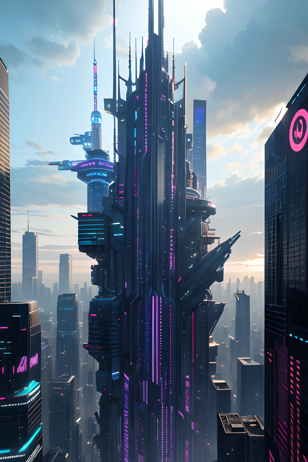 Best quality, masterpiece, ultra high res, cyberpunk city, hyper realistic, beautiful city, futuristic city, fantasy city,