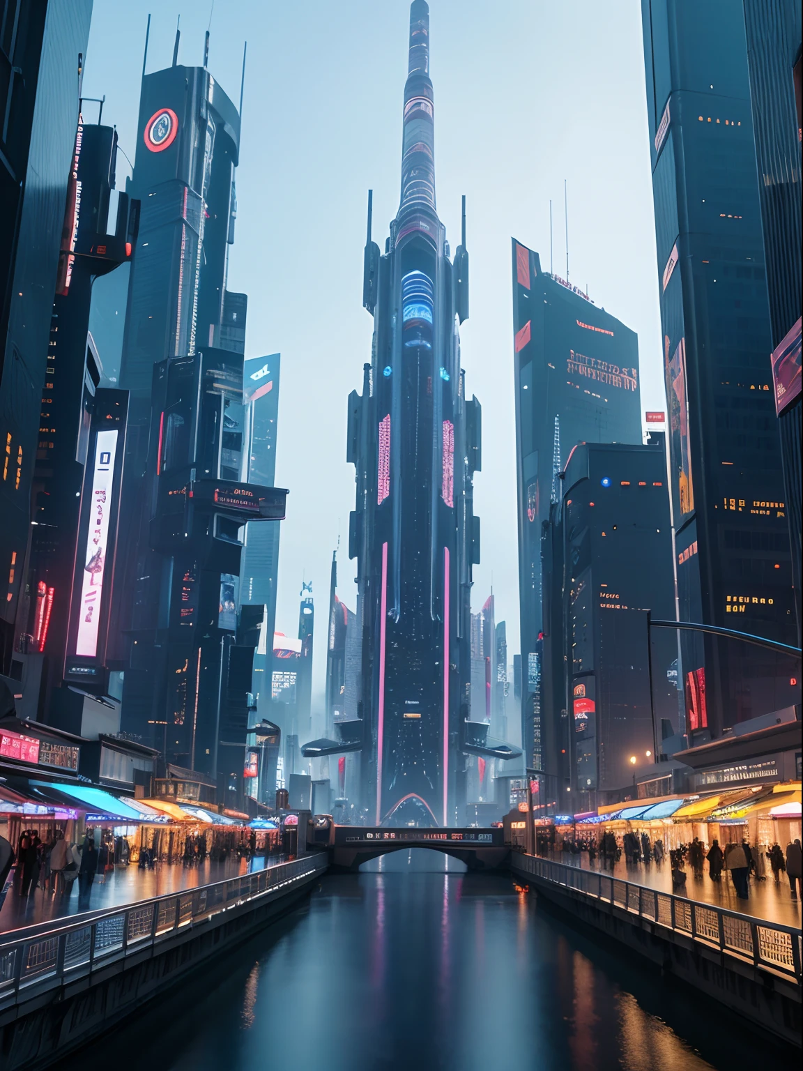 Best quality, masterpiece, ultra high res, cyberpunk city, hyper realistic, beautiful city, futuristic city, fantasy city,