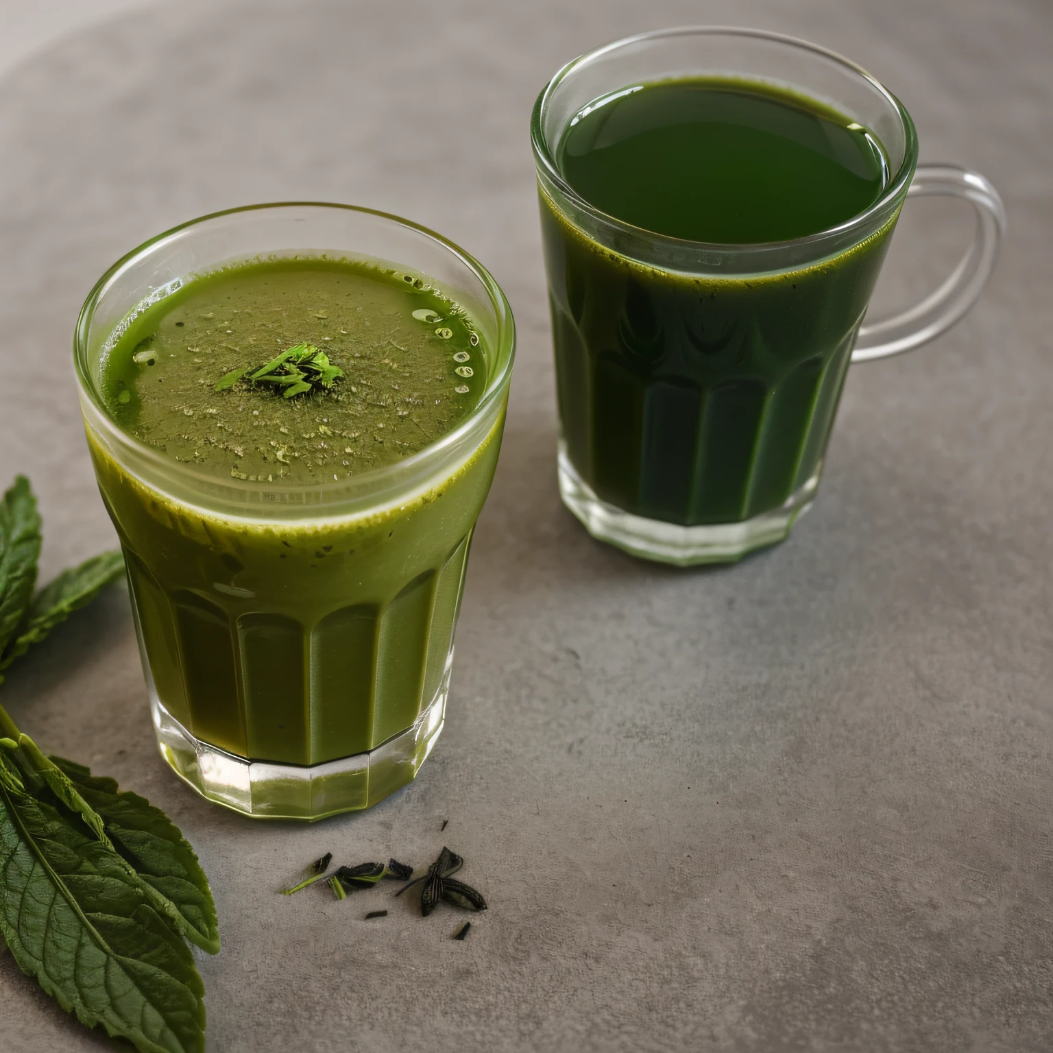 RAW photo, Green Tea Infused Juice, foodphoto, professional colour grading, soft shadows, no contrast, clean sharp focus, foodphoto,