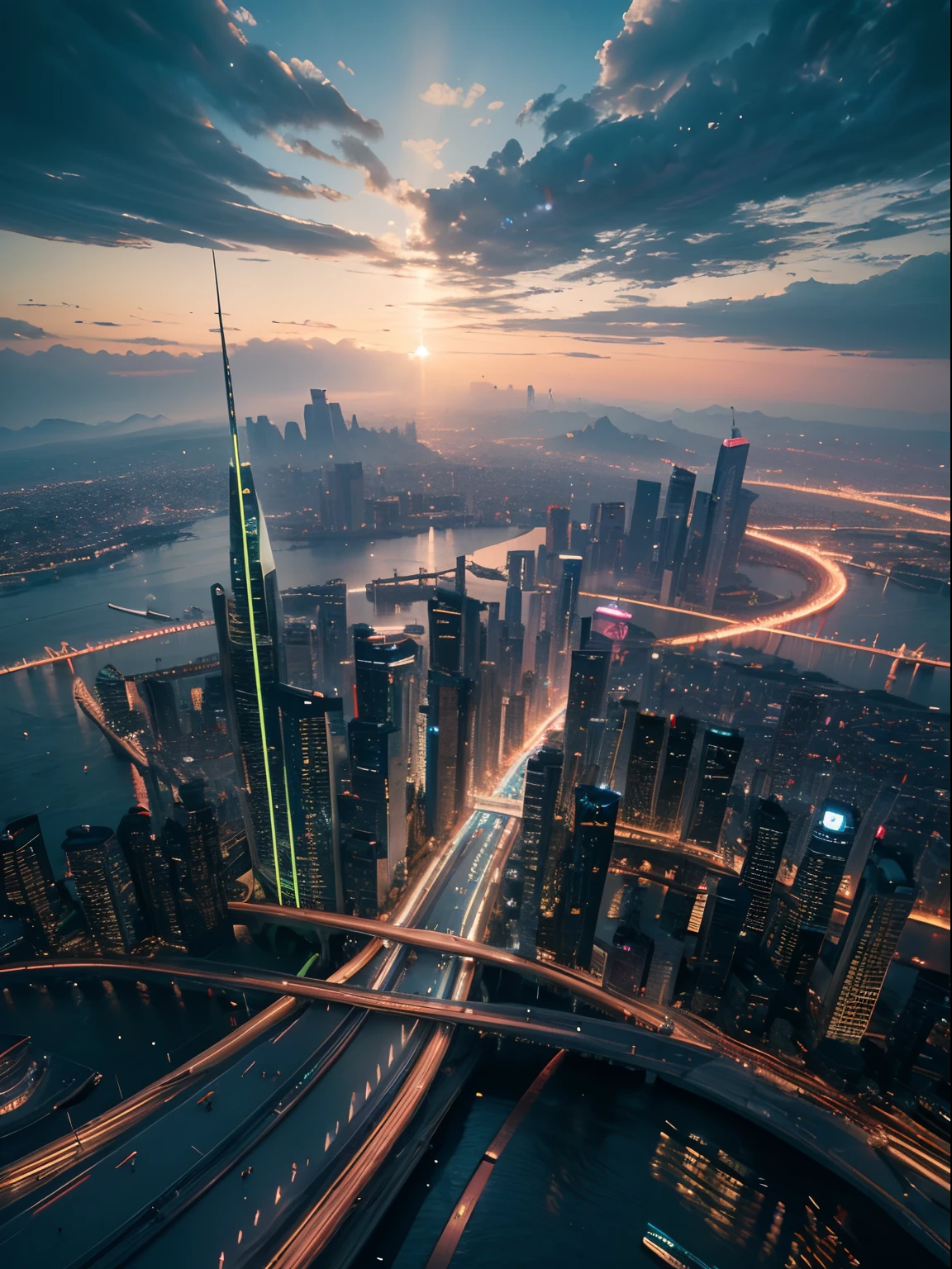 Best quality, masterpiece, ultra high res, cyberpunk city, hyper realistic, beautiful city, futuristic city, fantasy city,