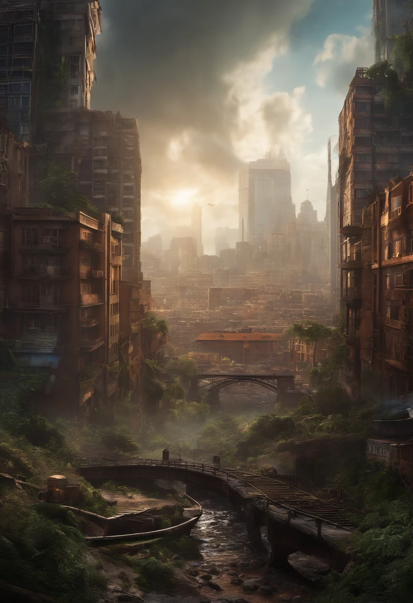 post-apocalyptic city, vazia, tempo ensolarado, Zumbis,