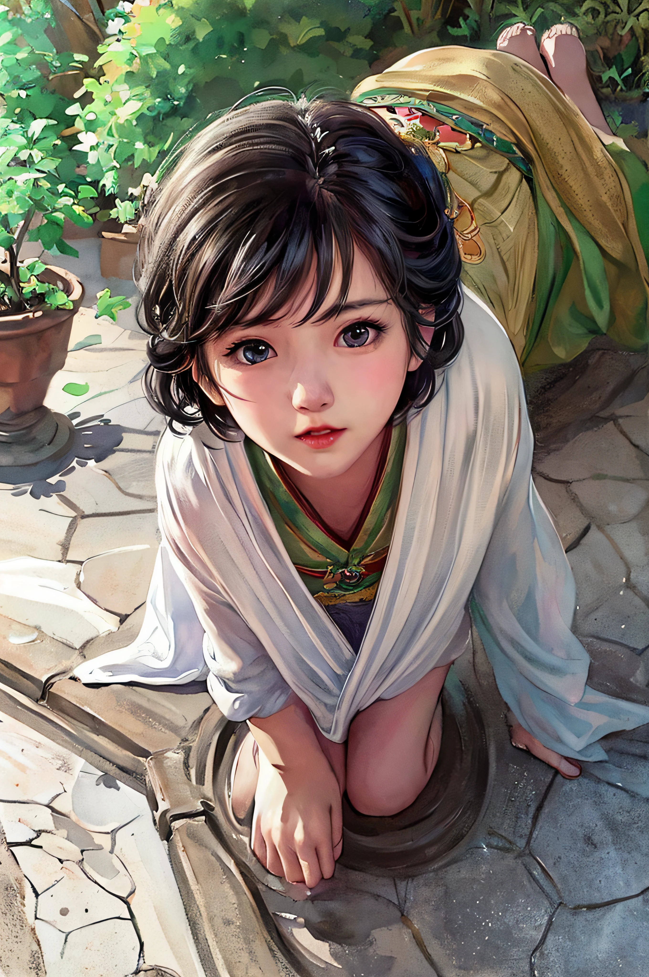 stechu,(white background:1.4), ((tachi-e)), original,(illustration:1.1),(best quality),(masterpiece:1.1),(extremely detailed CG unity 8k wallpaper:1.1), (colorful:0.9),(panorama shot:1.4),(solo:1.2), (ink splashing),(color splashing),((watercolor)), clear sharp focus,{ 1girl standing },((korean style )),flower background,outdoors,rocks, looking at viewer, make happy expressions,soft smile,pure,beautyfull detailed face and eyes,beautyfull intricacy clothing decorative pattern details, black hair,black eyes,colorwater