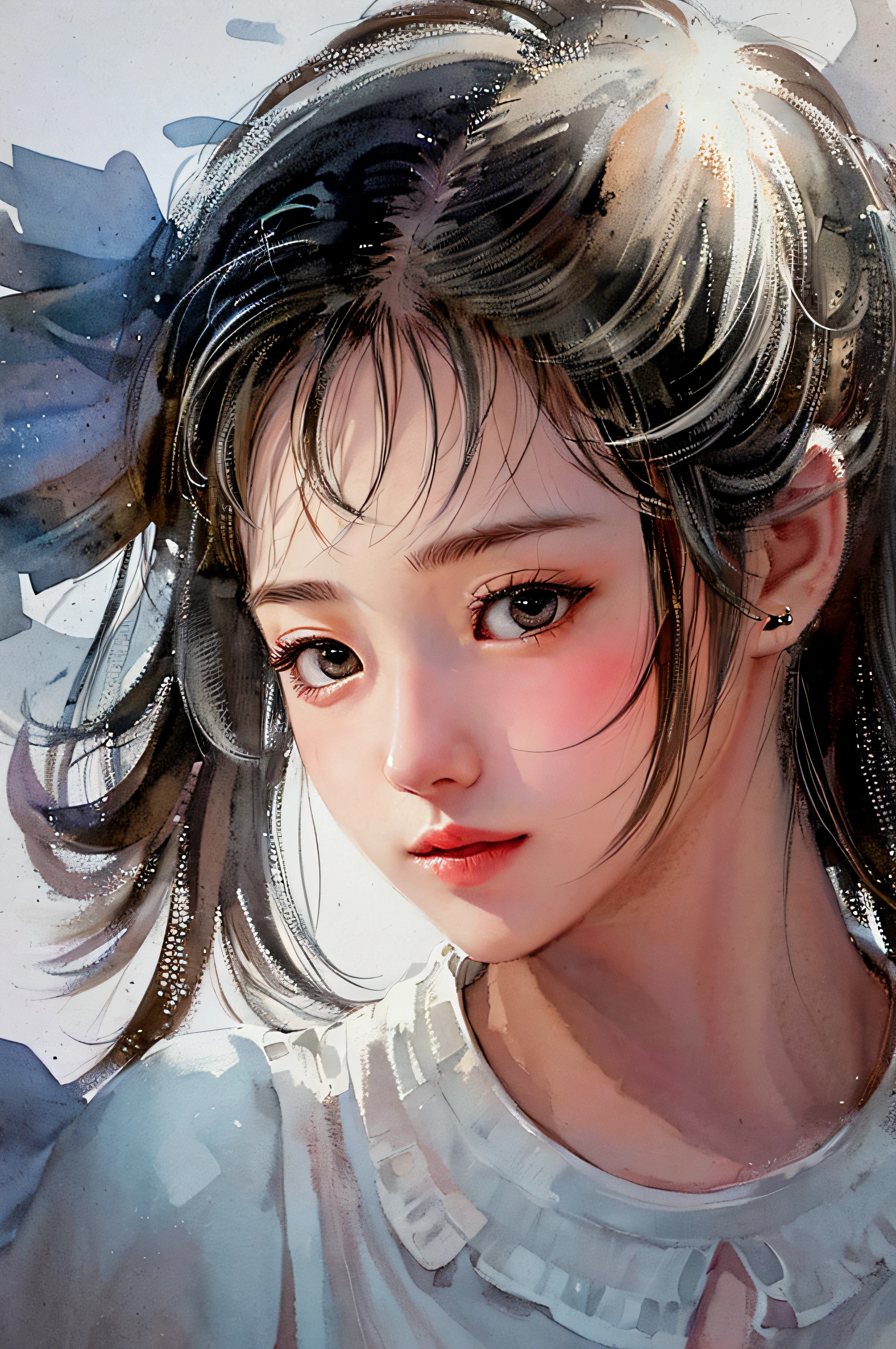 stechu,(white background:1.4), ((tachi-e)), original,(illustration:1.1),(best quality),(masterpiece:1.1),(extremely detailed CG unity 8k wallpaper:1.1), (colorful:0.9),(panorama shot:1.4),(solo:1.2), (ink splashing),(color splashing),((watercolor)), clear sharp focus,{ 1girl standing },((korean style )),flower background,outdoors,rocks, looking at viewer, make happy expressions,soft smile,pure,beautyfull detailed face and eyes,beautyfull intricacy clothing decorative pattern details, black hair,black eyes,colorwater