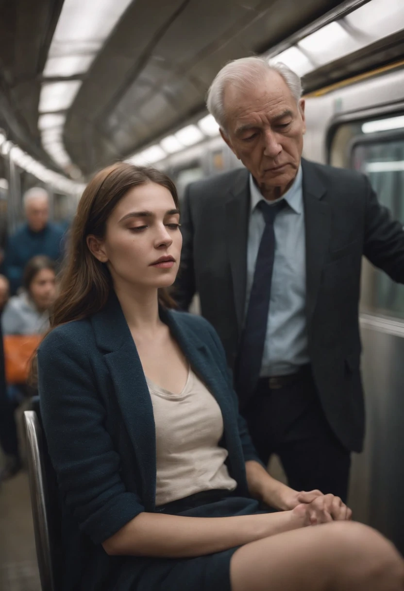 The girl who fell asleep on the subway did not know that her wide collar showed a little of her chest just as an old man sitting next to her saw it
