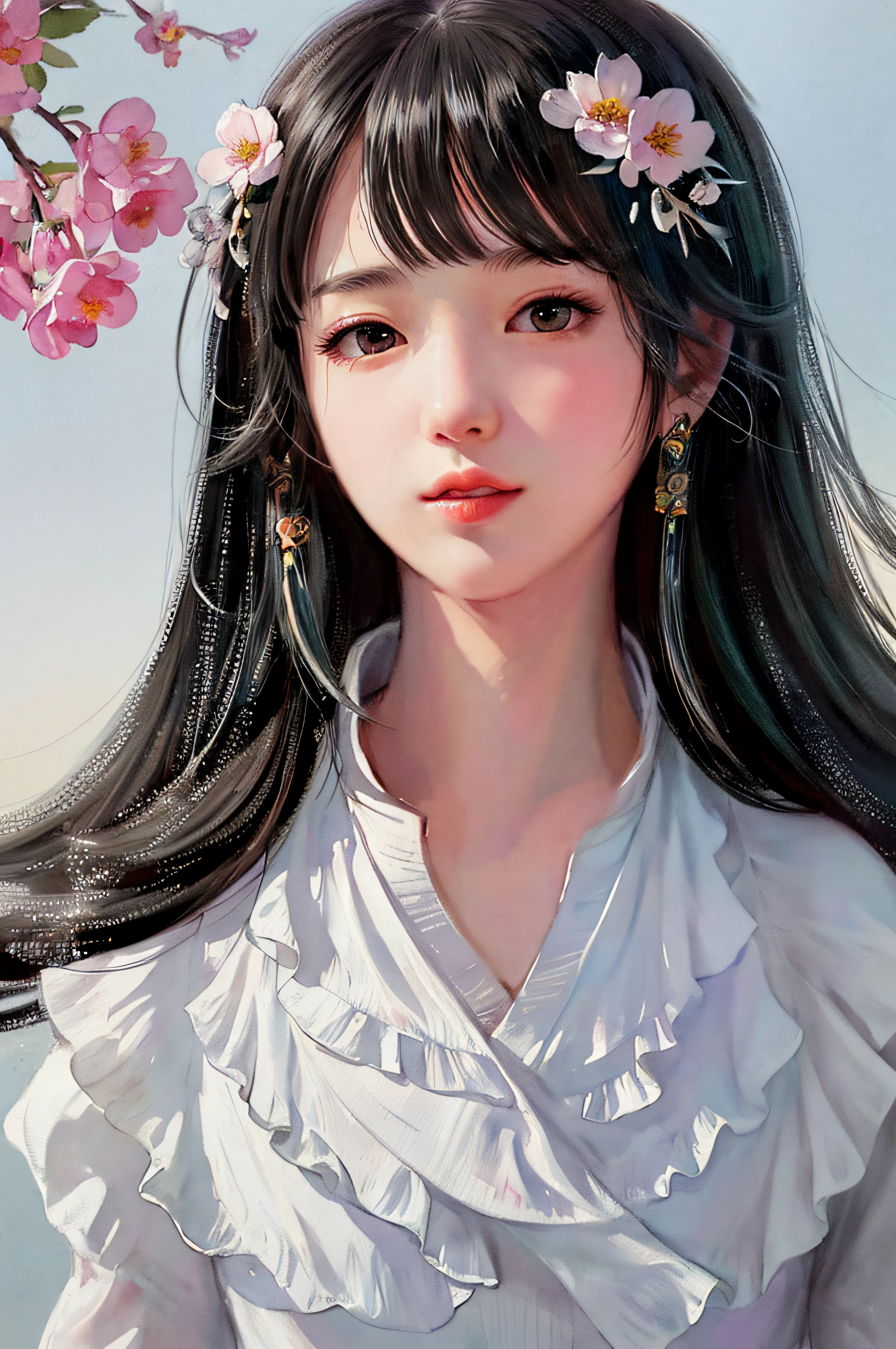 stechu,(white background:1.4), ((tachi-e)), original,(illustration:1.1),(best quality),(masterpiece:1.1),(extremely detailed CG unity 8k wallpaper:1.1), (colorful:0.9),(panorama shot:1.4),(solo:1.2), (ink splashing),(color splashing),((watercolor)), clear sharp focus,{ 1girl standing },((korean style )),flower background,outdoors,rocks, looking at viewer, make happy expressions,soft smile,pure,beautyfull detailed face and eyes,beautyfull intricacy clothing decorative pattern details, black hair,black eyes,colorwater