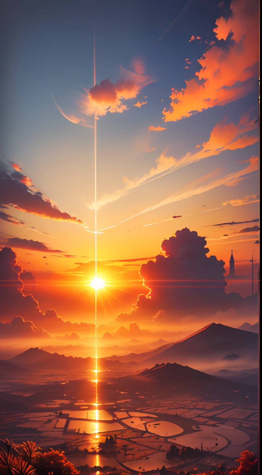 An image that depicts a radiant sunrise over a tranquil and serene landscape