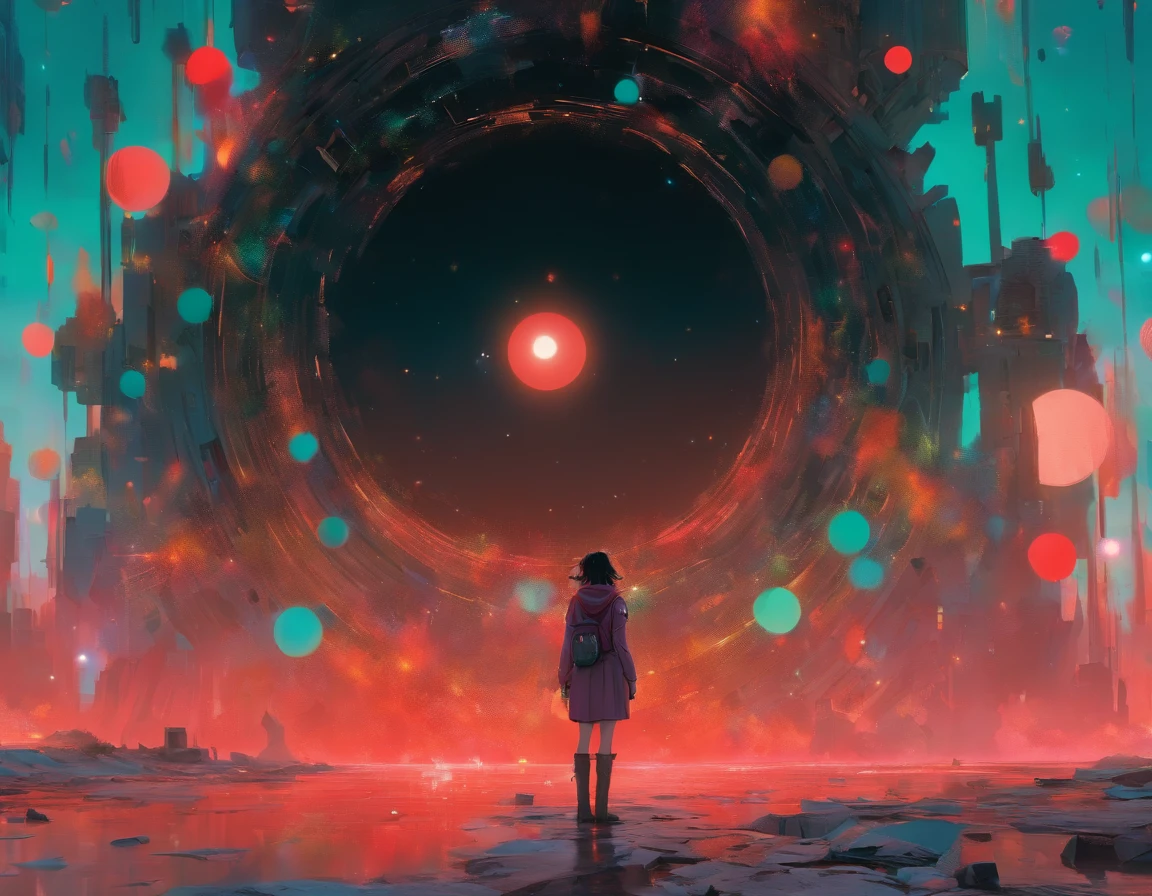 (A woman glared at the audience, Stand in front of the huge object of the Mechman Optimus Prime),(A huge object with the image of the mecha Optimus Prime), album cover concept art, jessica rossier fantasy art, in the style of beeple, The aura is infinite
background: Close-up of black holes in red and green galaxies, Inside a black hole, Black holes in space, Get out of the black hole, Interstellar black hole, Enter a black hole, Something like a black hole,Game scene graph,Clear facial features,a beautiful painting by wlop,Cy Twombly,author:Andrey Remnev,sober, Otherworldly,in wonderland, impossible,Dot Art,Pointillism,Furuhiko artwork,Confetti ,Feather work,illusory engine,corona rendered,archviz/building rendering,Quixel Megascans Render,hyper qualit,high resolution,trending on artstationh,hyper photorealism,16k,surrealism,cinema shot, --Original style --Glass