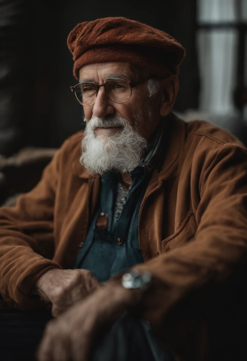 An elderly man in his 60s,Wearing junk clothing,Medium and gray hair