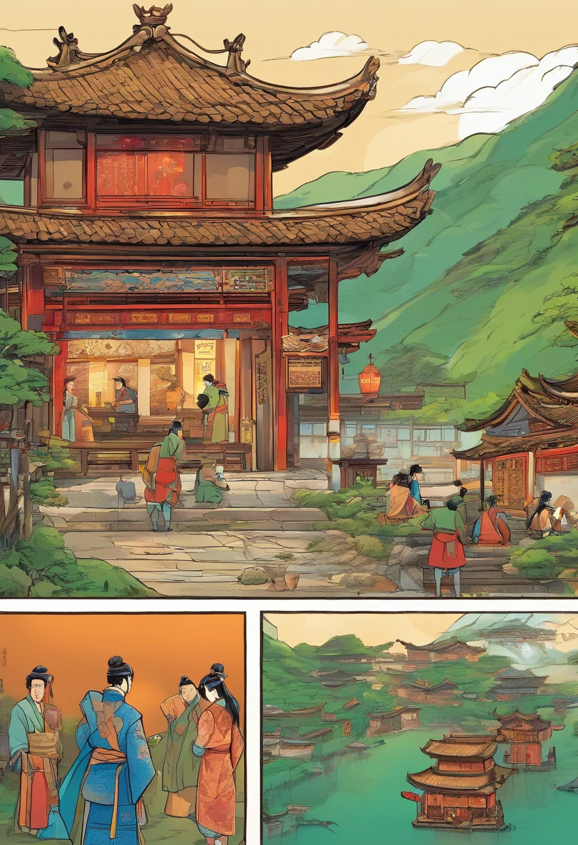 In the mountain village，Green rice paddies、Blue creek、Colorful Zhuang costumes and drum towers。People are busy preparing for the March 3 celebrations。Abu and Aoi help prepare in the village square