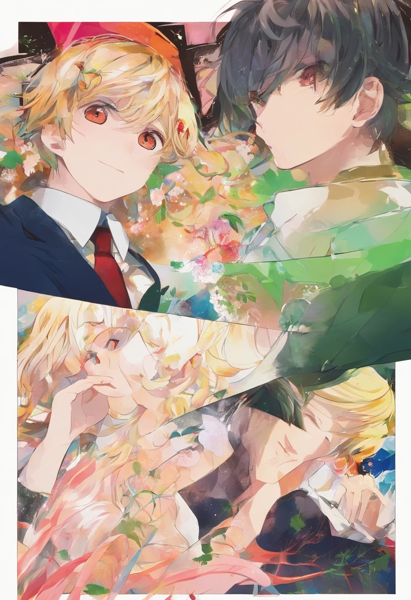 (1man and 1girl,Having sex:1.2)Woman is blonde、Eyes are green、Drooping saliva、Man is blonde、red eyes、kawaii