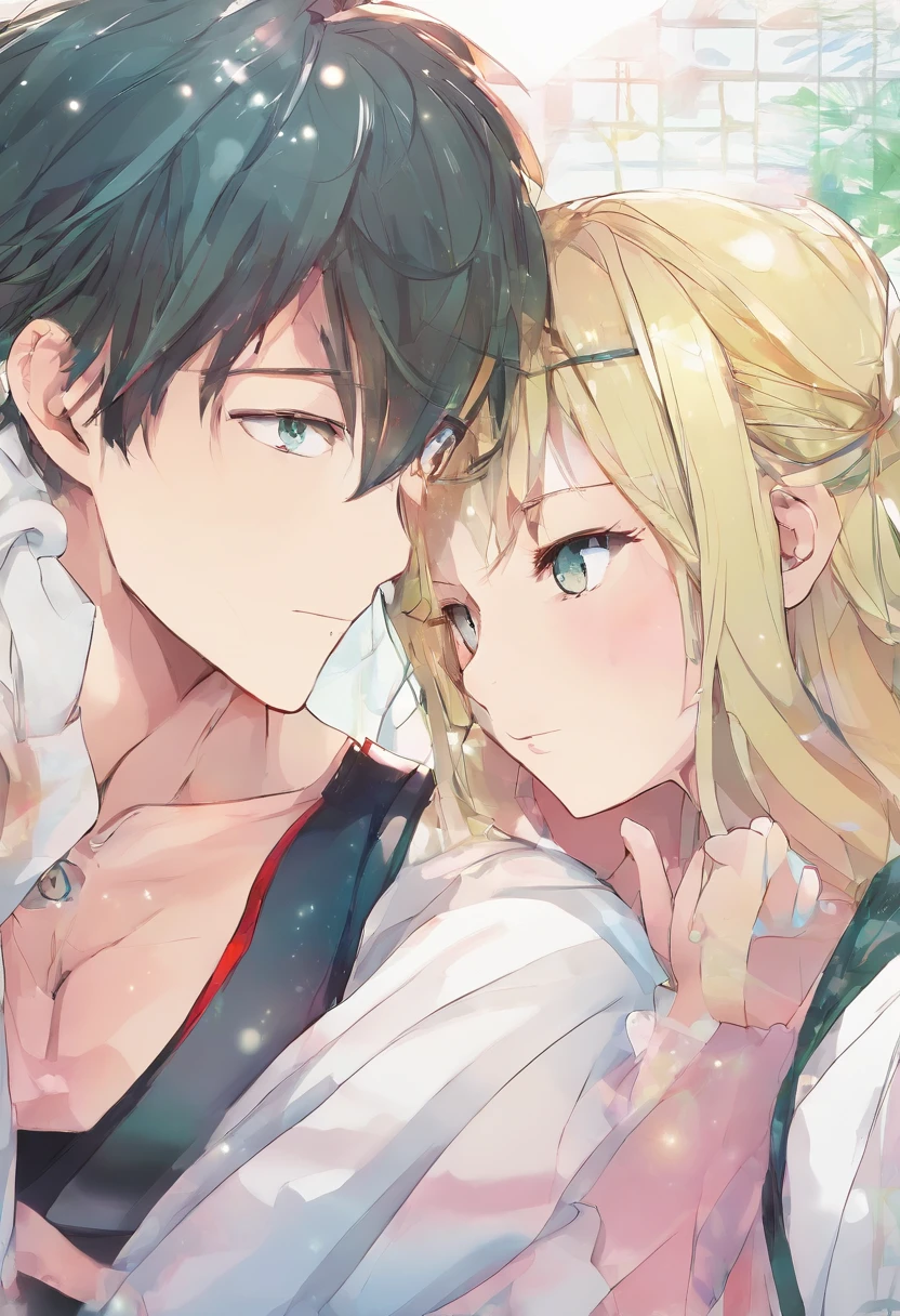 (1man and 1girl,Having sex:1.2)Woman is blonde、Eyes are green、Drooping saliva、Man is blonde、red eyes、kawaii