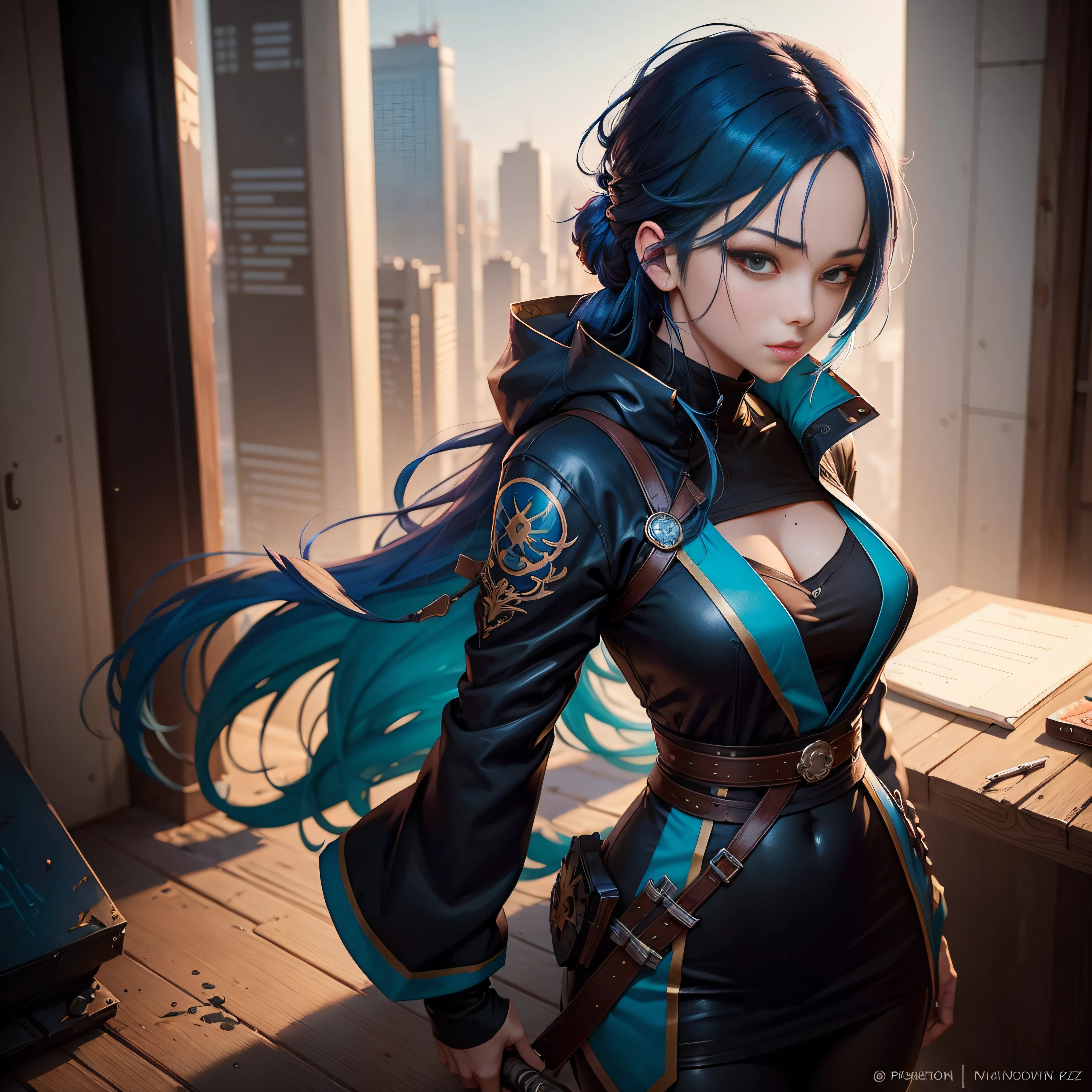 There is a woman with blue hair, guweiz style art, guweiz, beautiful character painting, Gweiz at Art Station Pixiv, Guweiz in Pixiv ArtStation, Stunning anime face portrait, Beautiful digital art, wlop rossdraws, guweiz masterpiece, Detailed Digital Anime Art --auto