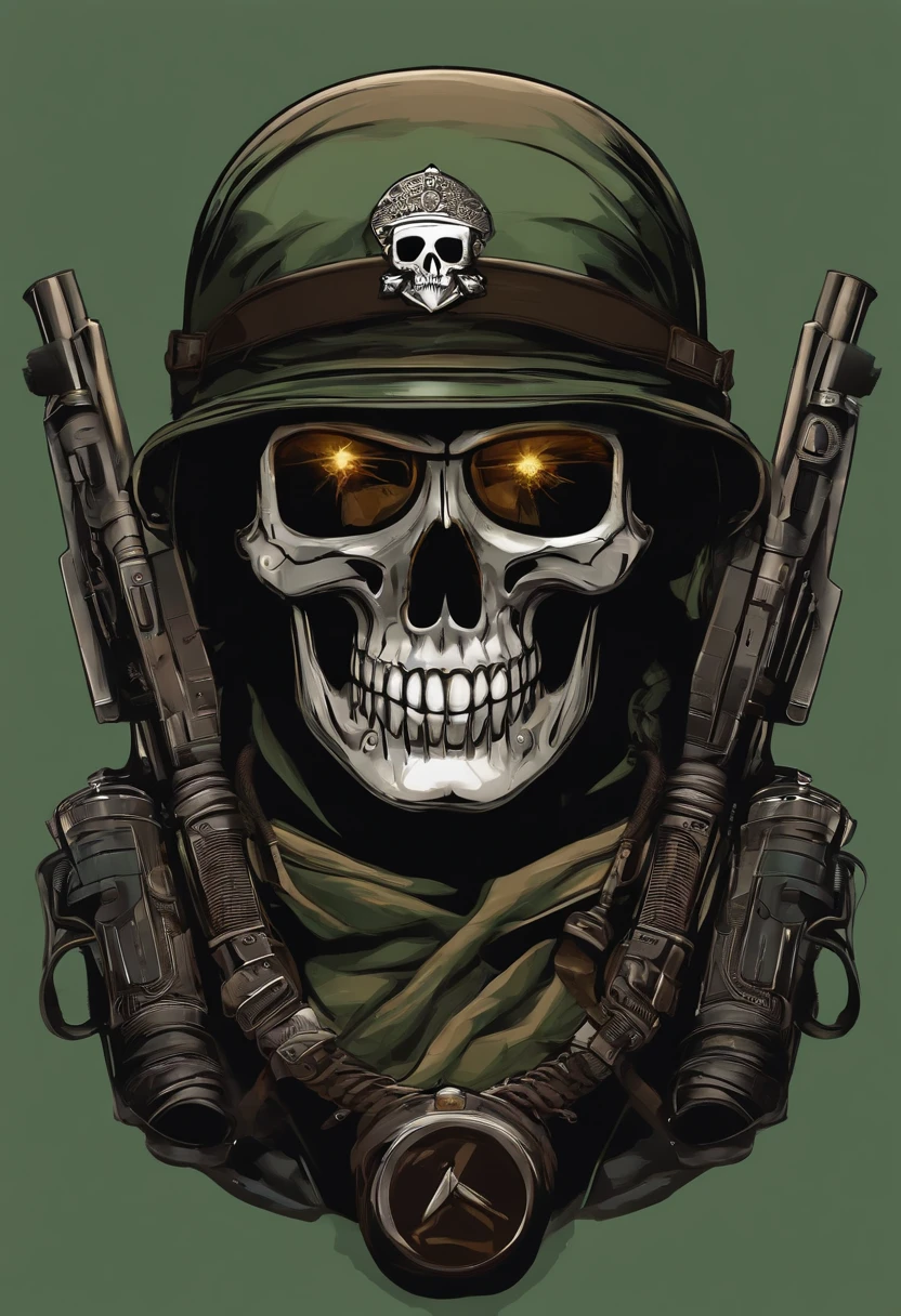 logo de caveira com capacete militar, fumando charuto,
