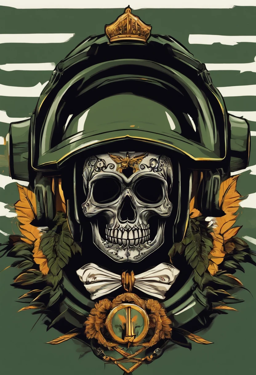 logo de caveira com capacete militar, fumando charuto,