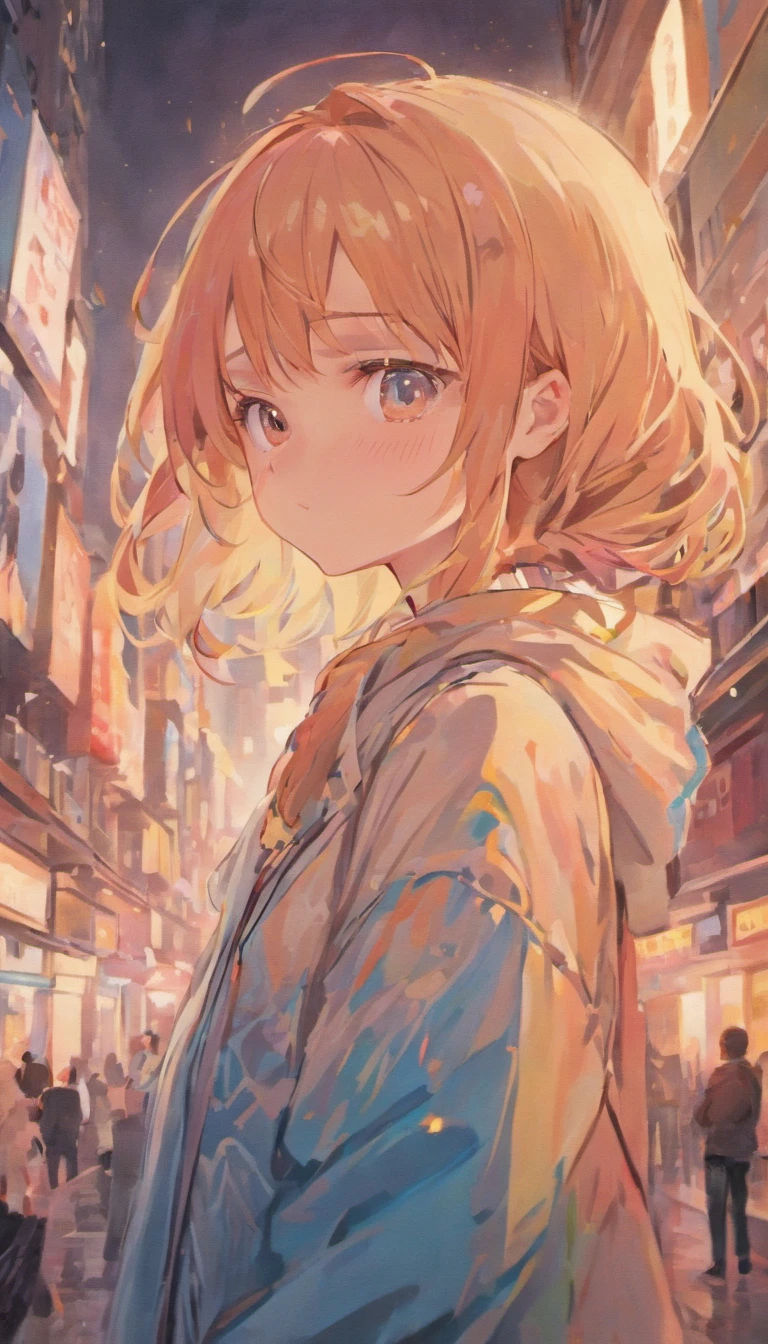 teenager Young anime girl looking at the camera, she is so far away from the camera screen, make it realistic
