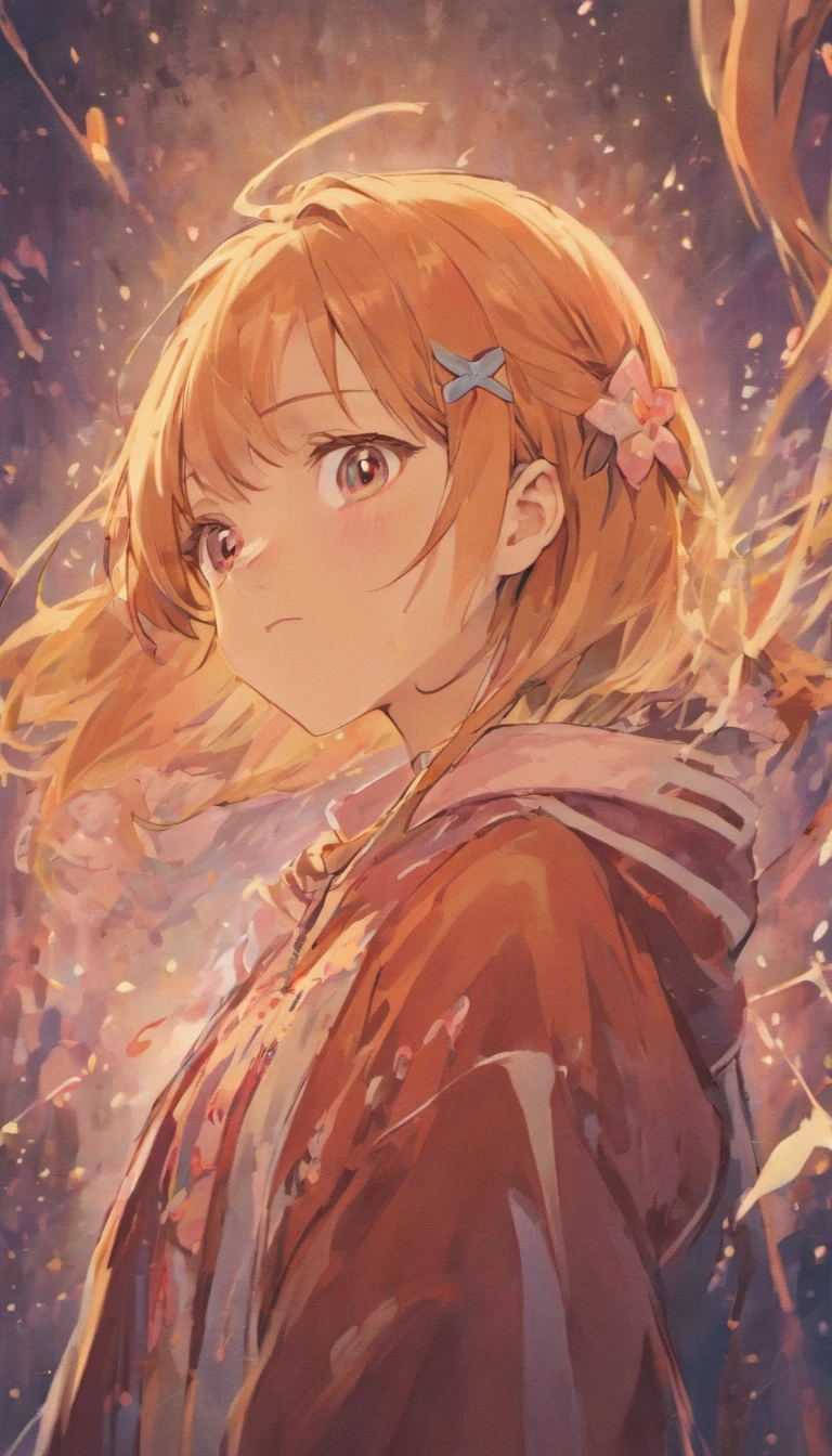 teenager Young anime girl looking at the camera, she is so far away from the camera screen, make it realistic