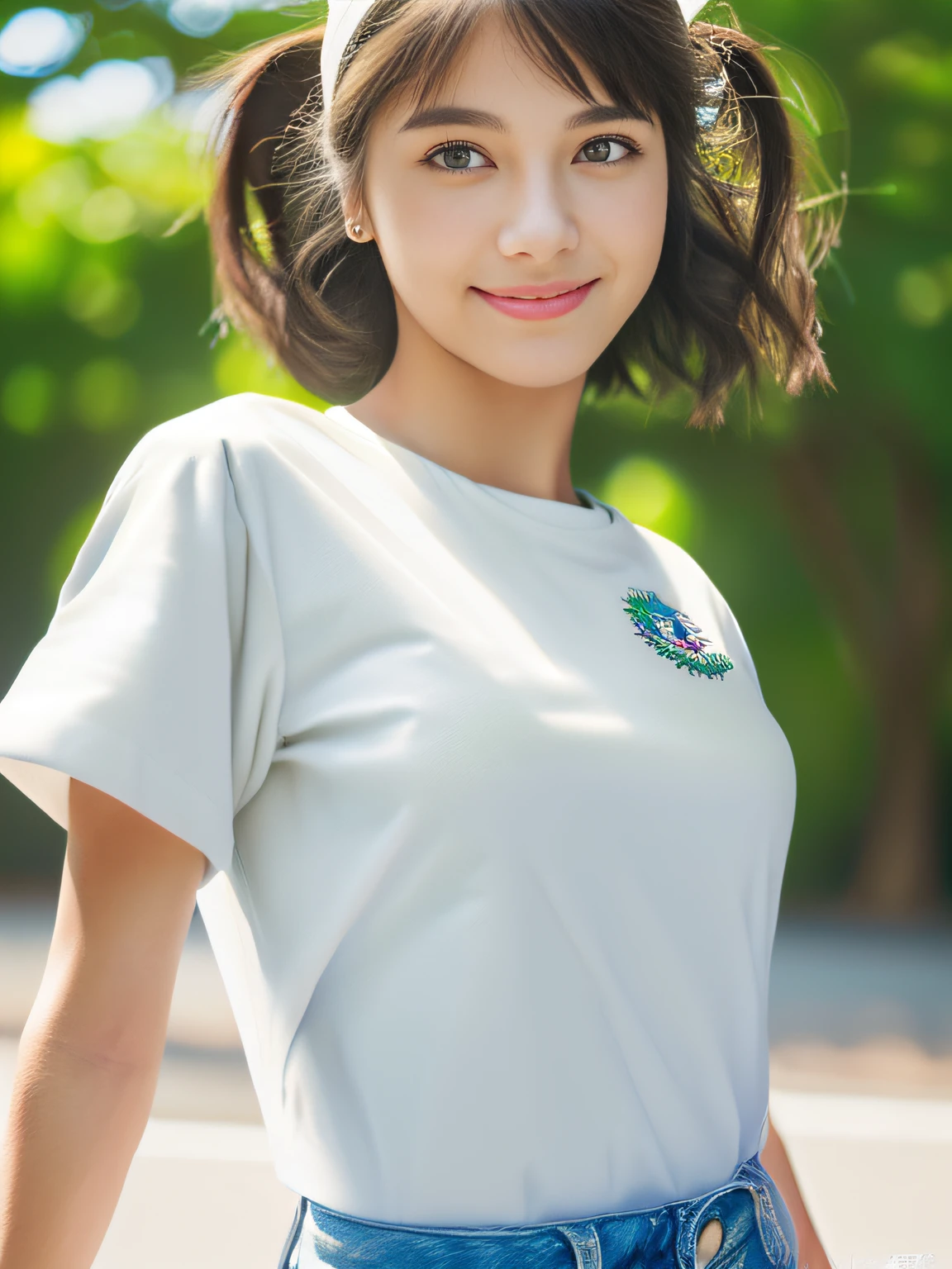 (full body),1 girl,high school student,(plain white t-shirt:1.5),light smile,
master piece,8k,(master piece,ultra high resolution:1.5),(master piece,photorealistic:1.5),(master piece,best quality,ultra detailed:1.5) master piece,detailed eyes,master piece,detailed face,