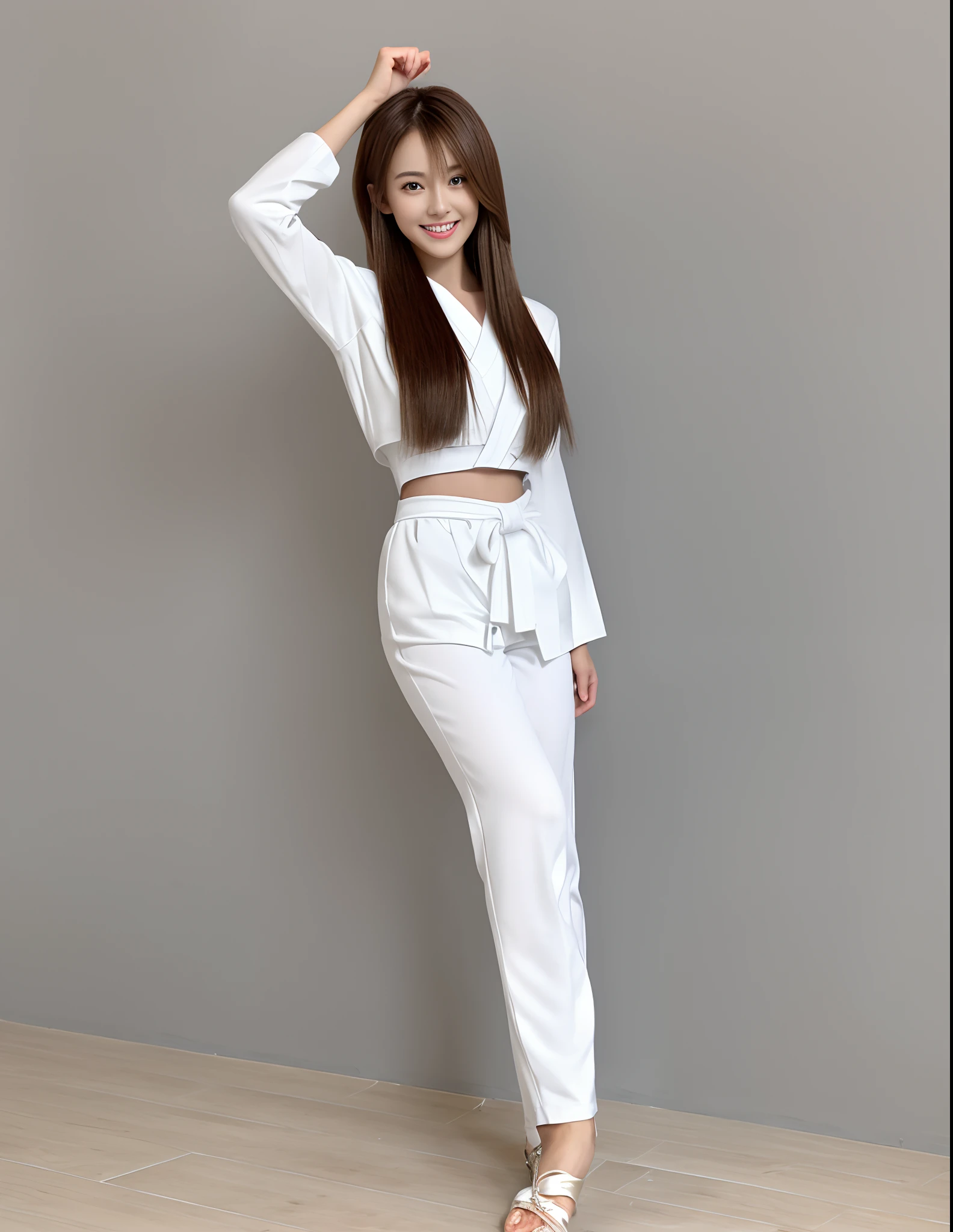 1个Giant Breast Girl, tmasterpiece, Best quality at best, high qulity, OLGA_mary, The white_the hair, The orange_The eye, long whitr hair, hair between eye, longer sleeves, jaket, red ascot, a skirt, a skirt, lacepantyhose, Very long hair, cow boy shot,