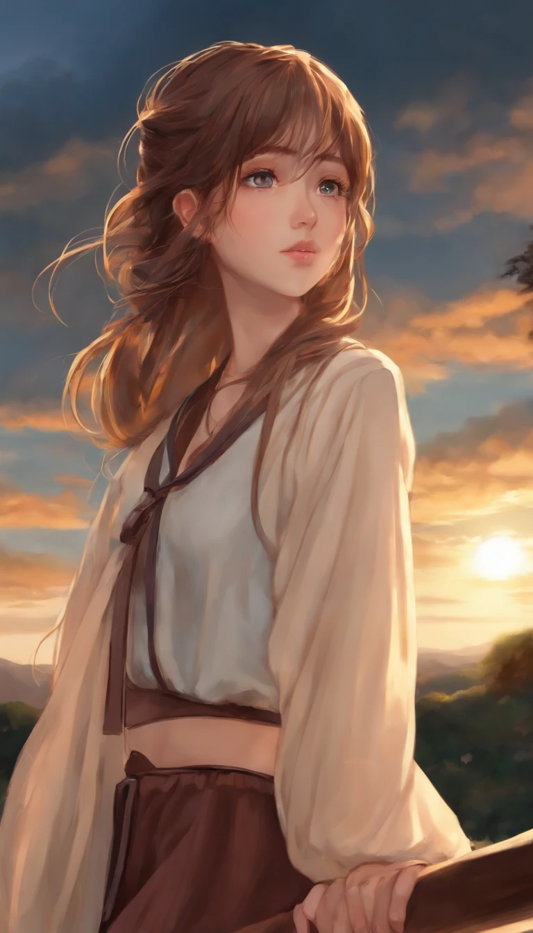 ager Young anime girl looking at the camera, she is so far away from the camera screen, make it realistic