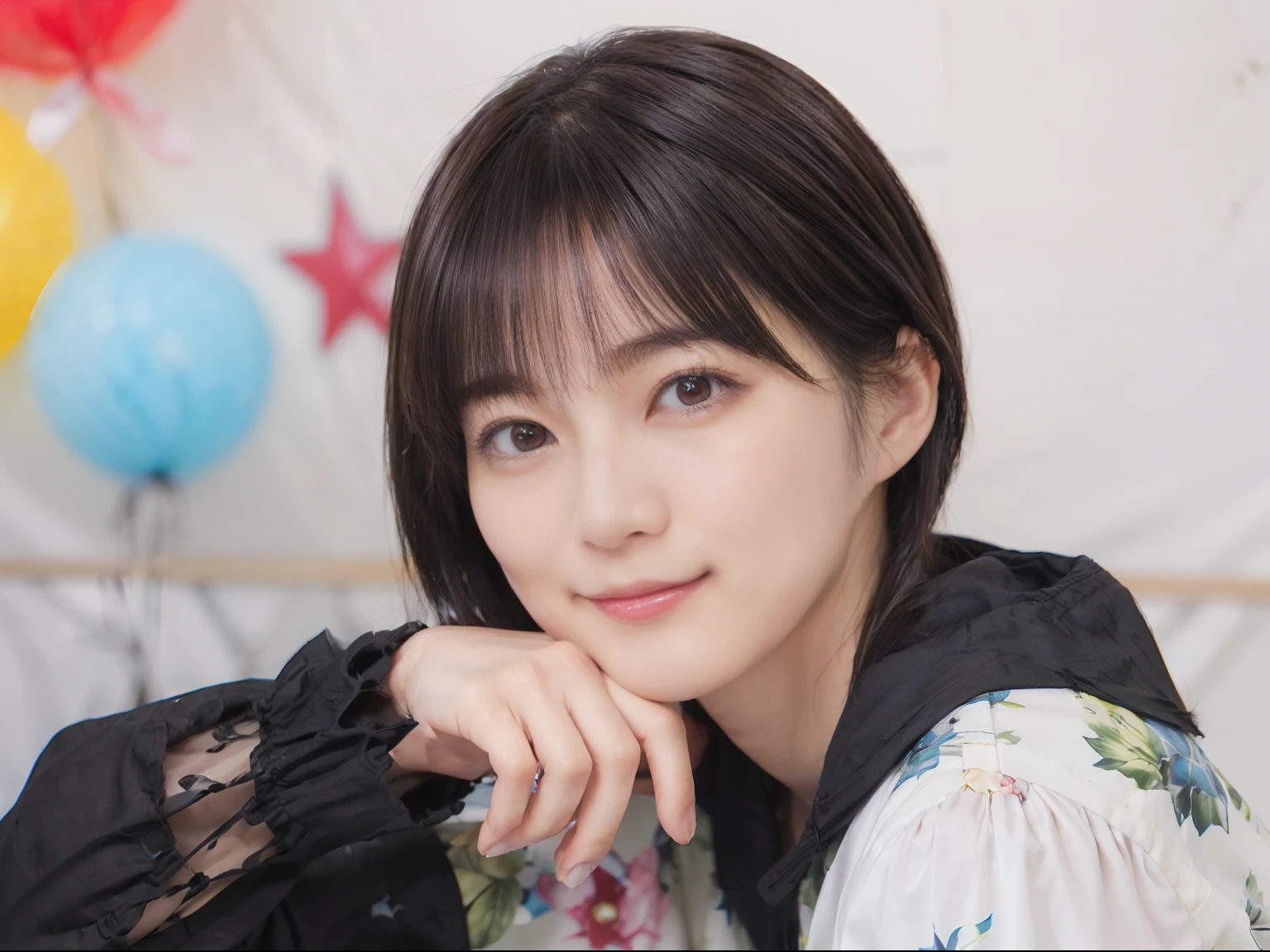 short hair,Part-time job at a bar,((Wearing laced negurije:2.0)),40 year-old,(1 Ultra cute Japan girl:1.5),(Detailed face,ultra detailed eyes, incredible Beautiful eyes,symmetry dropped  eyes:2.0),(Natural Makeup,big smile,open mouth:2.0)best quality, 4k, 8k, highres, masterpiece, ultra-detailed, realistic, photorealistic, photo-realistic, HDR, UHD, studio lighting, ultra-fine painting, sharp focus, physically-based rendering, extreme detail description, professional, vivid colors, bokeh