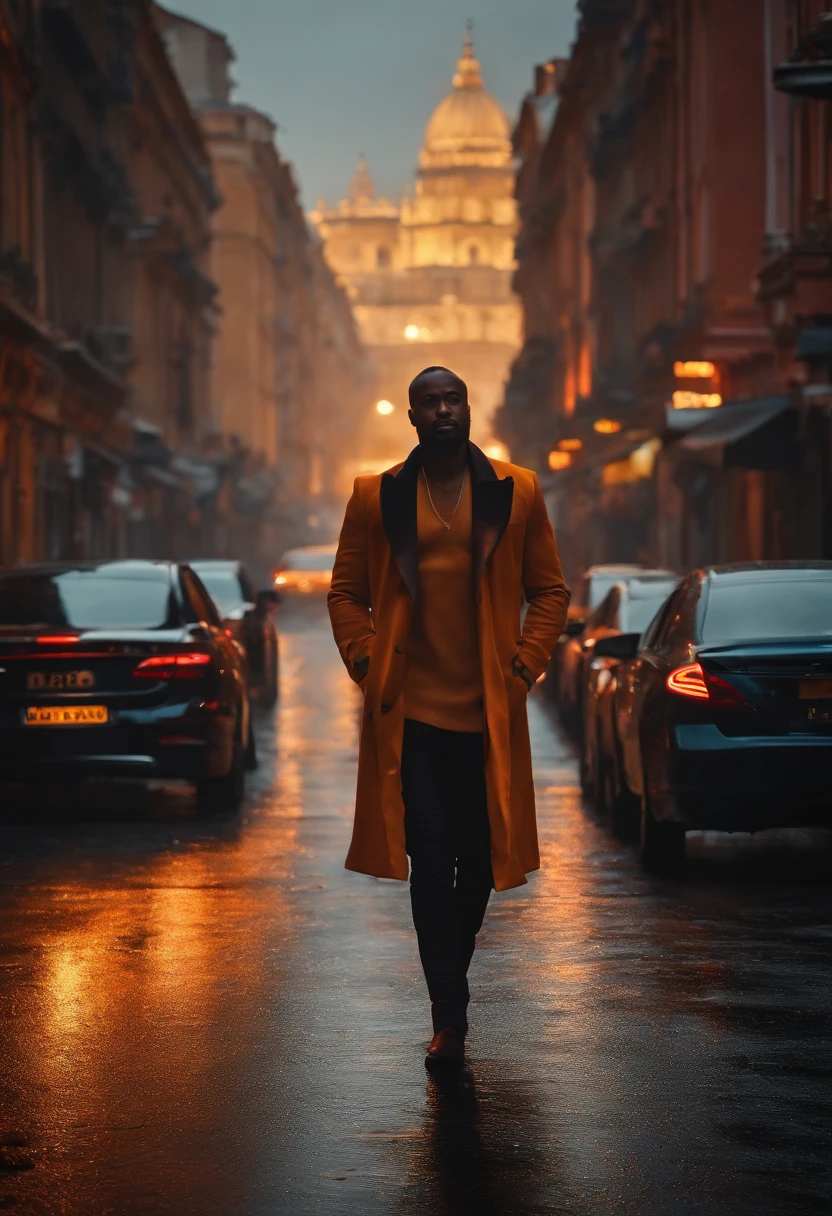 Change background to black street wearing saffron,8k ultra realistic