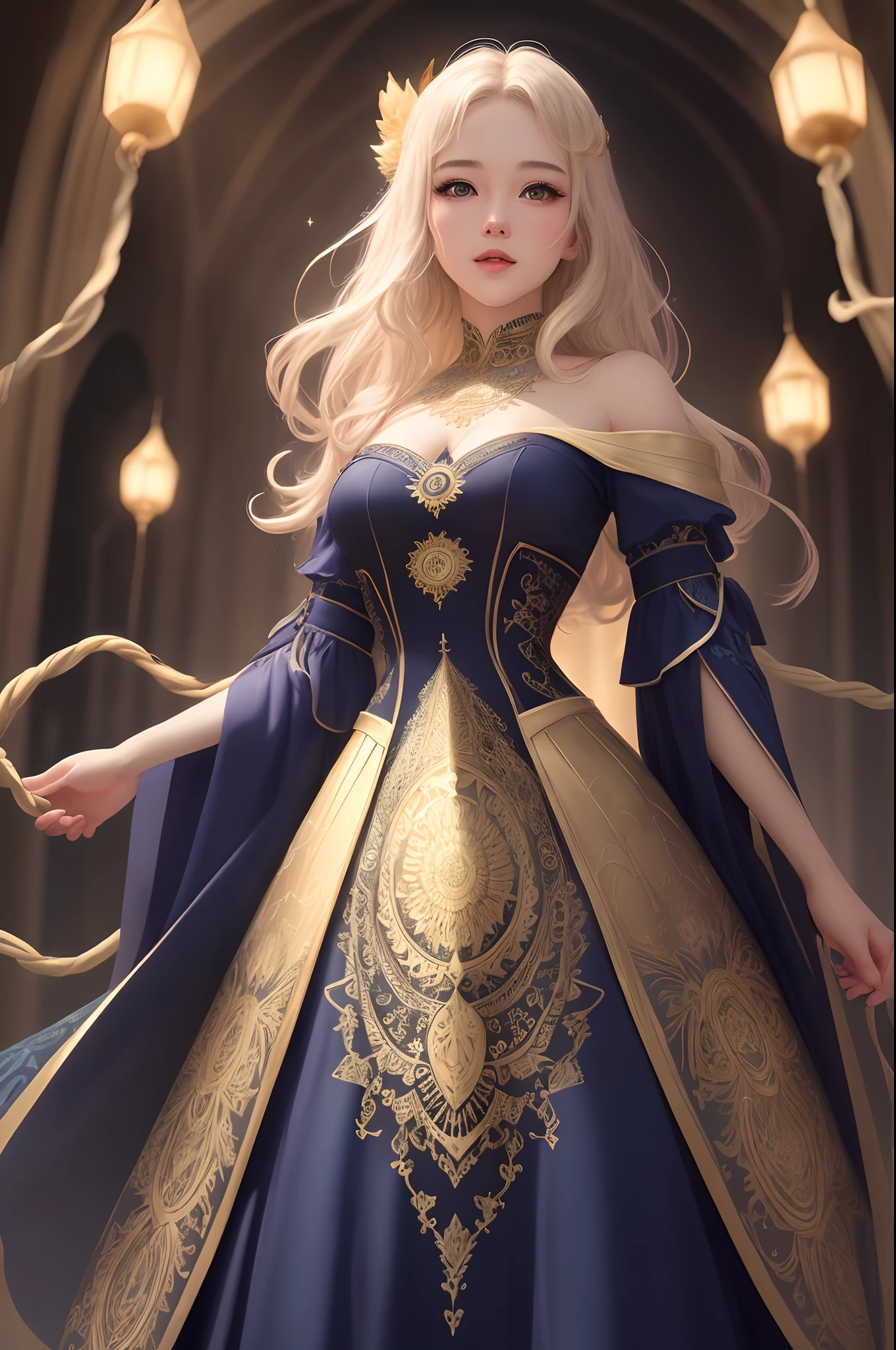 a beauty girl、The Wizard of Topaz(masterpiece、top-quality、top-quality、Official Art、Beautifully Aesthetic:1.2)、(1girl)、Extreme Details、colourfull、highestdetailed、Official Art、Unity 8k壁纸、ultra-detailliert、Beautifully Aesthetic、Beautiful fece、masterpiece、top-quality、(Zentangle、a Mandala、Tangles、entanglement)、Holy Light、gold foil、Gold leaf art、glitter drawing、PerfectNwsjMajmagic
Lots of scattered crystal tarot cards、accessoires、Shine in the center、Fortune telling tools
fantasy、intergalactic、cleanness、
glinting、Shines、magnifica、colourfull、brightened、luminescence
Magic Pictures, dramatic lighting, photorealisim, The ultra-detailliert, 4K, depth of fields, hight resolution