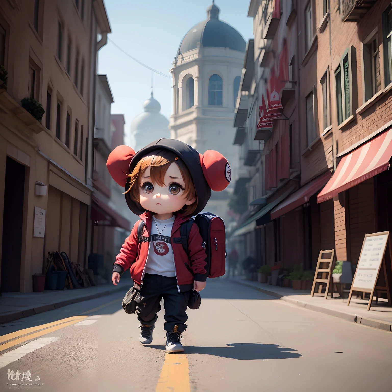 ​masterpiece、top-quality、ultra-detailliert、(Chibi Chara Thief:1.2)、Classic thief cosplay、Arabesque pattern backpack、Full-body standing figure、Walking on tiptoe