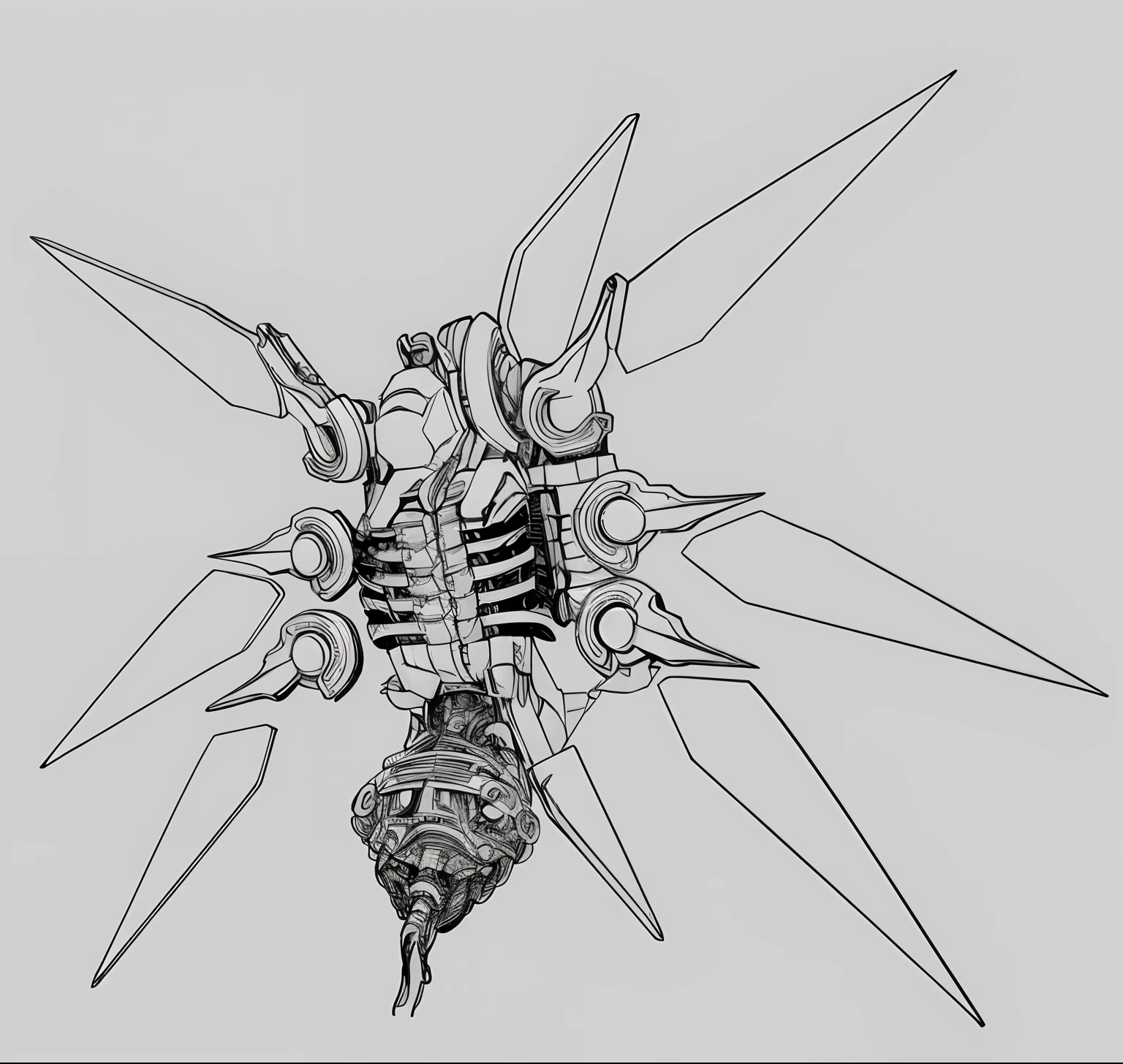 A drawing of a robot, sharp lineart, ornate exoskeleton, heavy lineart, hyper detailed line art, Sharp and meticulous robotic dragon claws, detailed sharp robot dragon feet, line work concept art, robot mecha female dragon head, cell shaded anime intricate, detailed cosmic angelic robot, simple bionic exploded drawing,Add color,The main color is dark blue,scifi style,The color scheme of the spaceship,Add a starry sky background