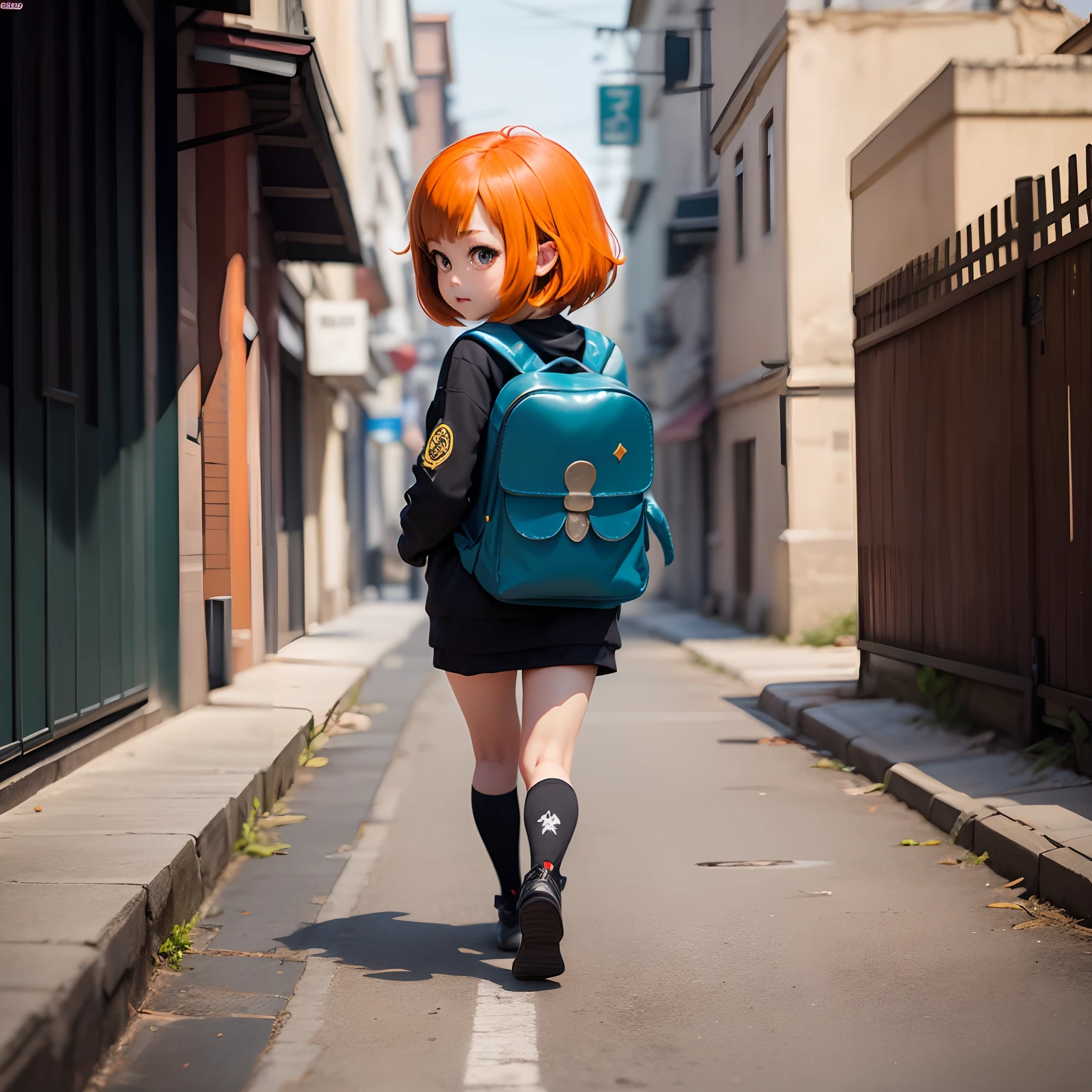 masterpiece、top-quality、ultra-detailliert、(Chibi Chara Thief:1.2)、Thief Cosplay、Arabesque Pattern Backpack、Full-body standing figure、Walking on tiptoe