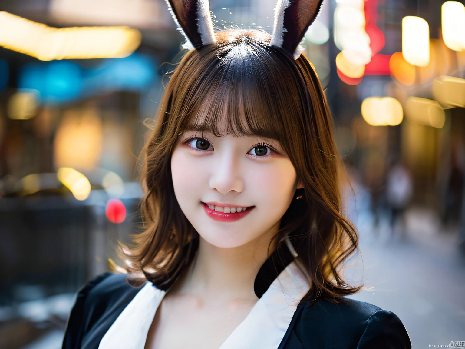 (Raw photo: 1.2), of the highest quality, Beautiful detailed girl, Bunny Girl, Smile, Blonde Beauty, Twin-tailed, Highly detailed eyes and face, Beautiful detailed eyes, Huge file size, High resolution, High resolution, 8K Wallpaper, Fine detail, Highly detailed ticker uniform 8K wallpaper, Light on Face, Movie Lighting, girl, Sexy Pose, (Photorealism: 1.4), Illustration, surrealism, From below, Super Detail, masutepiece, Playboy Bunny, fishnets pantyhose, Fours,huge tit, asian human