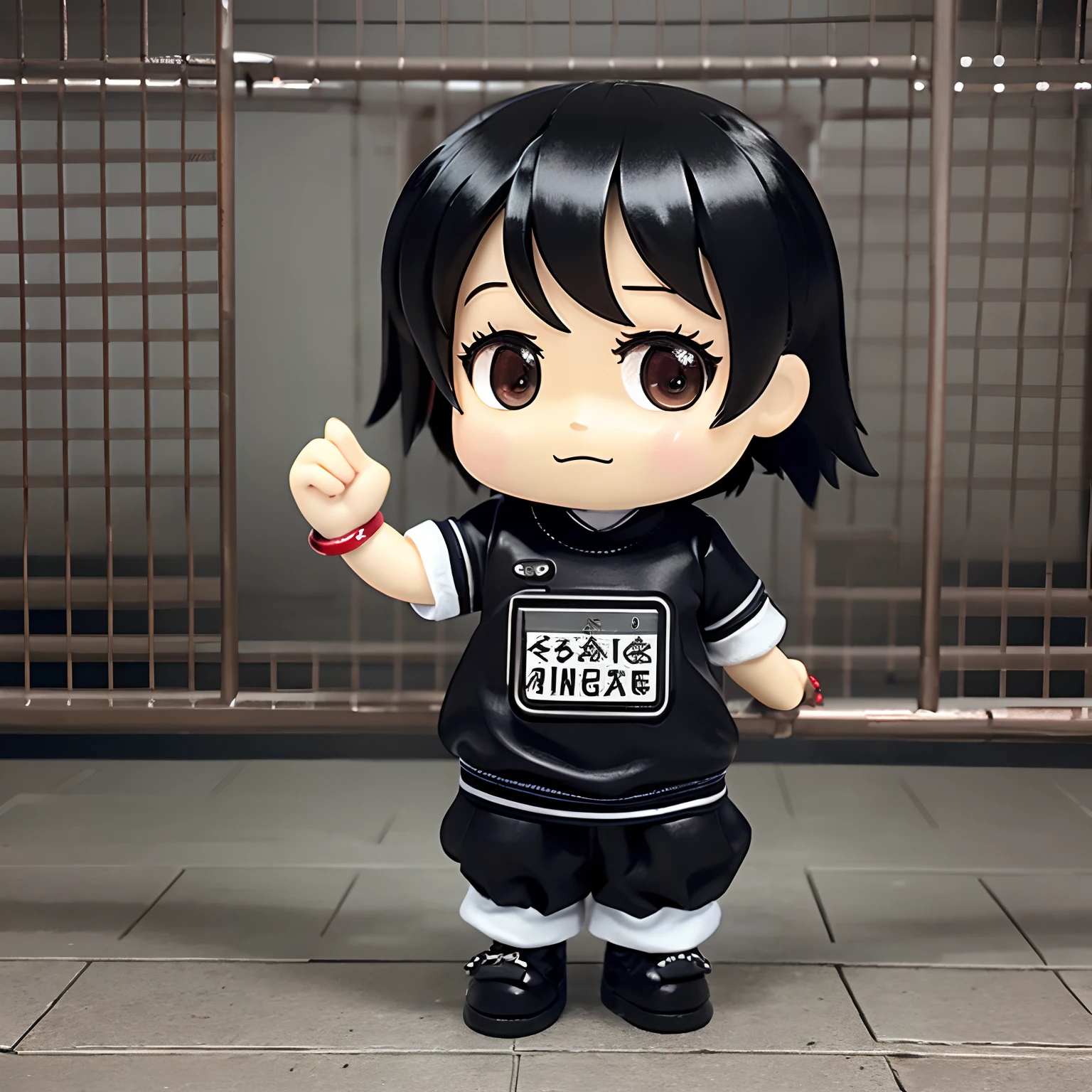 masterpiece、top-quality、ultra-detailliert、(Chibi Chara Prisoner:1.2)、Bad face、prison clothes、Barred、Cuffed、Full-body standing figure