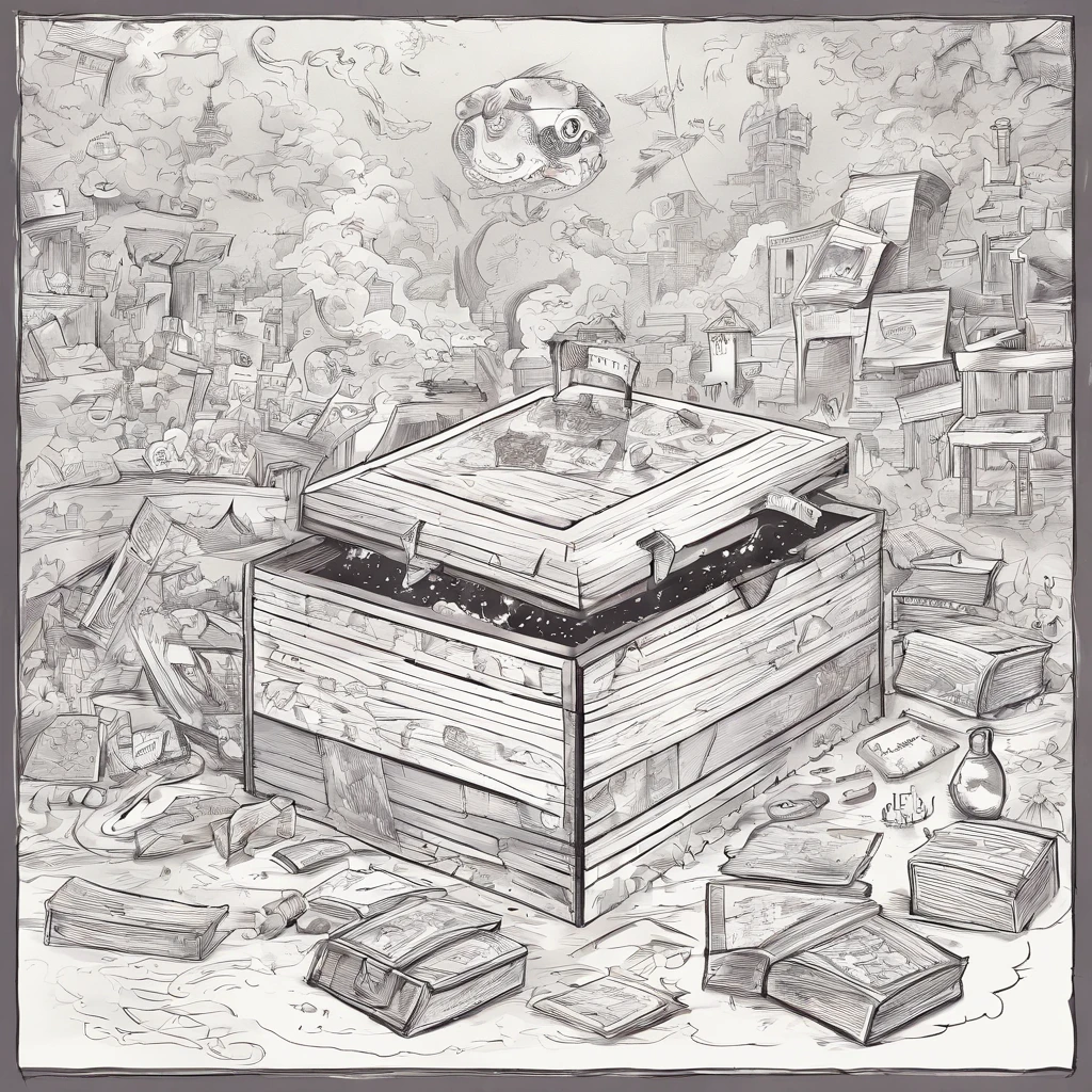 Pandora's box sketched in a ers style, pandora’s Box, surreal, crude drawing, kindergarten, forbidden, crayons, exploding box, evil, malevolent