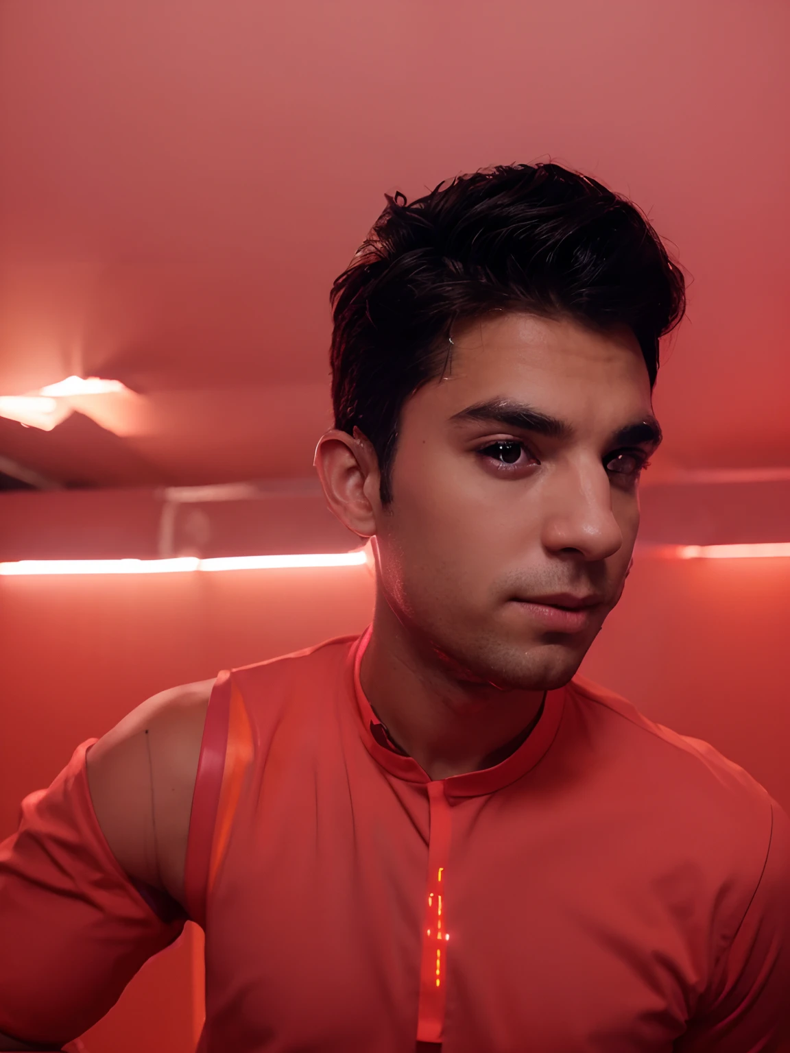 Background change.handsome boy .neon light. 8k ultra pic