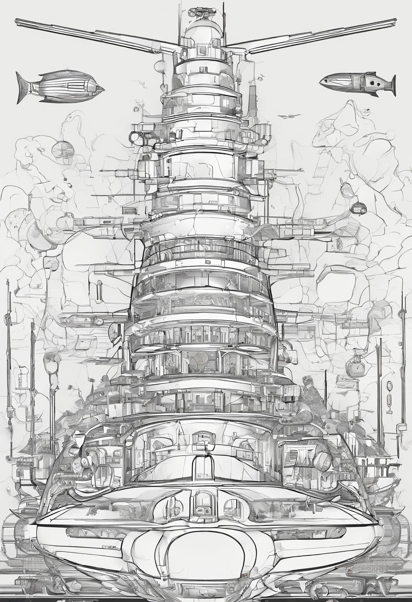 abyssal,mirai,Endless exploration,Deep-sea probes,Deep-sea submarines,sense of science and technology,high - tech,hyper realisitc,Smart submarines,Bionic fish,ships,future-tech,mechanized,Very complex internal structure