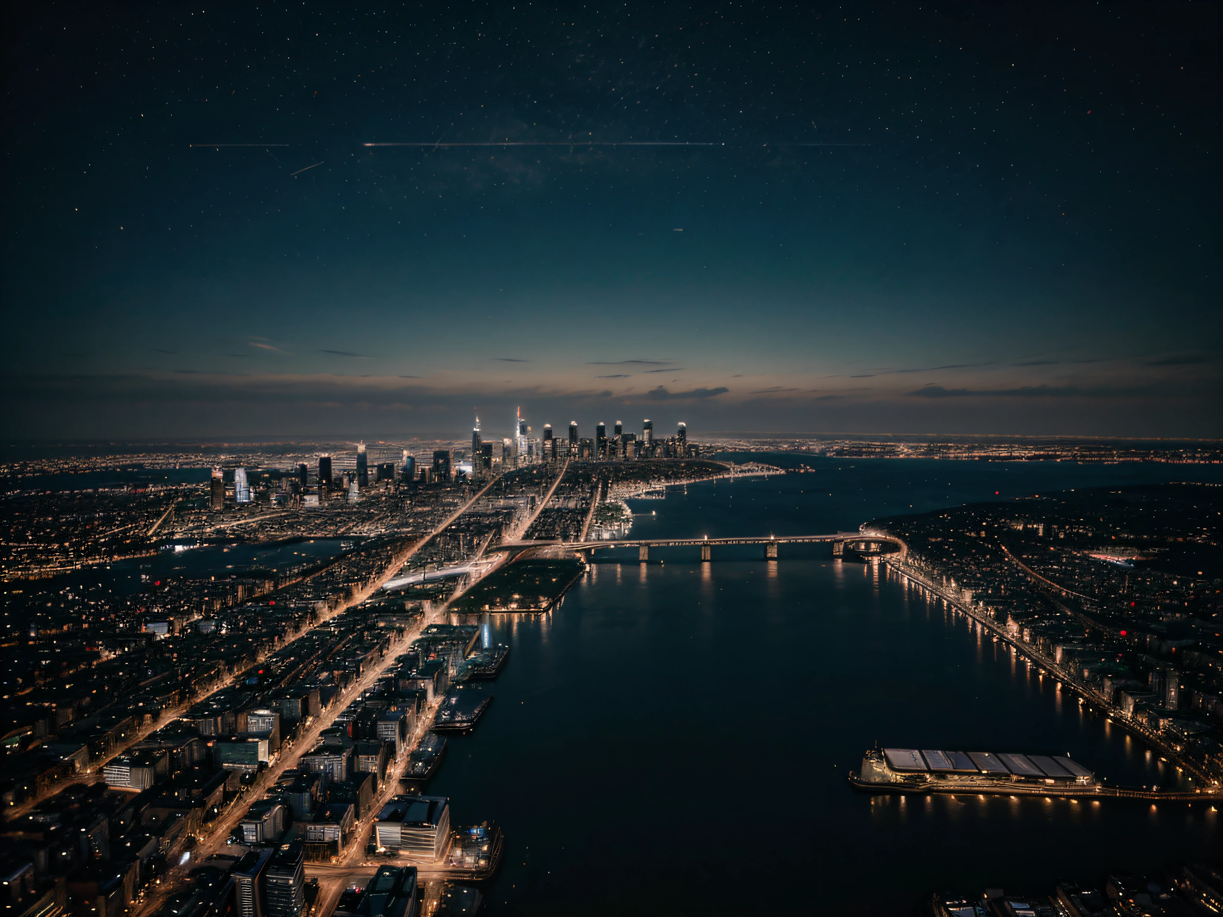 City Lights at Night: The sparkling cityscape against a dark night sky.
