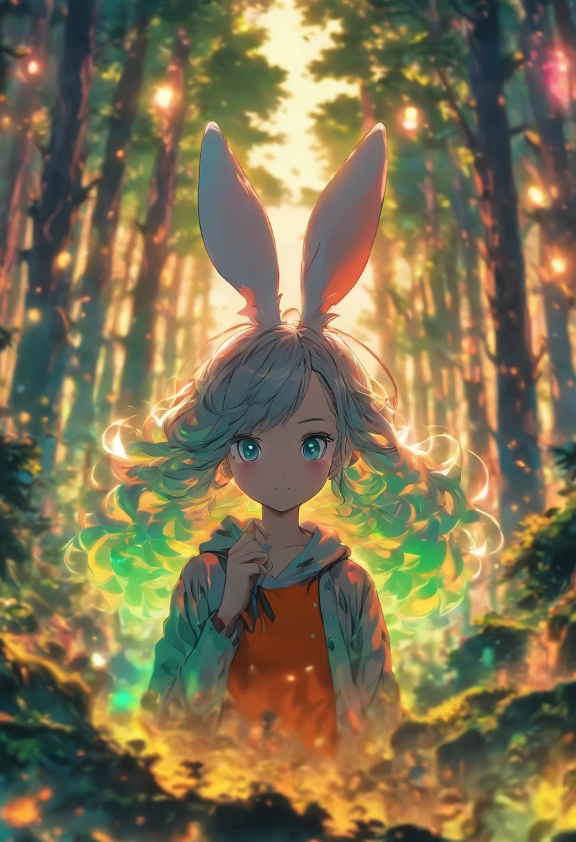 Rabbit ears　Gray hair color　girl with　natta　in woods　Psychedelic atmosphere　Large screen on the back　DJ Events　Anime Pictures