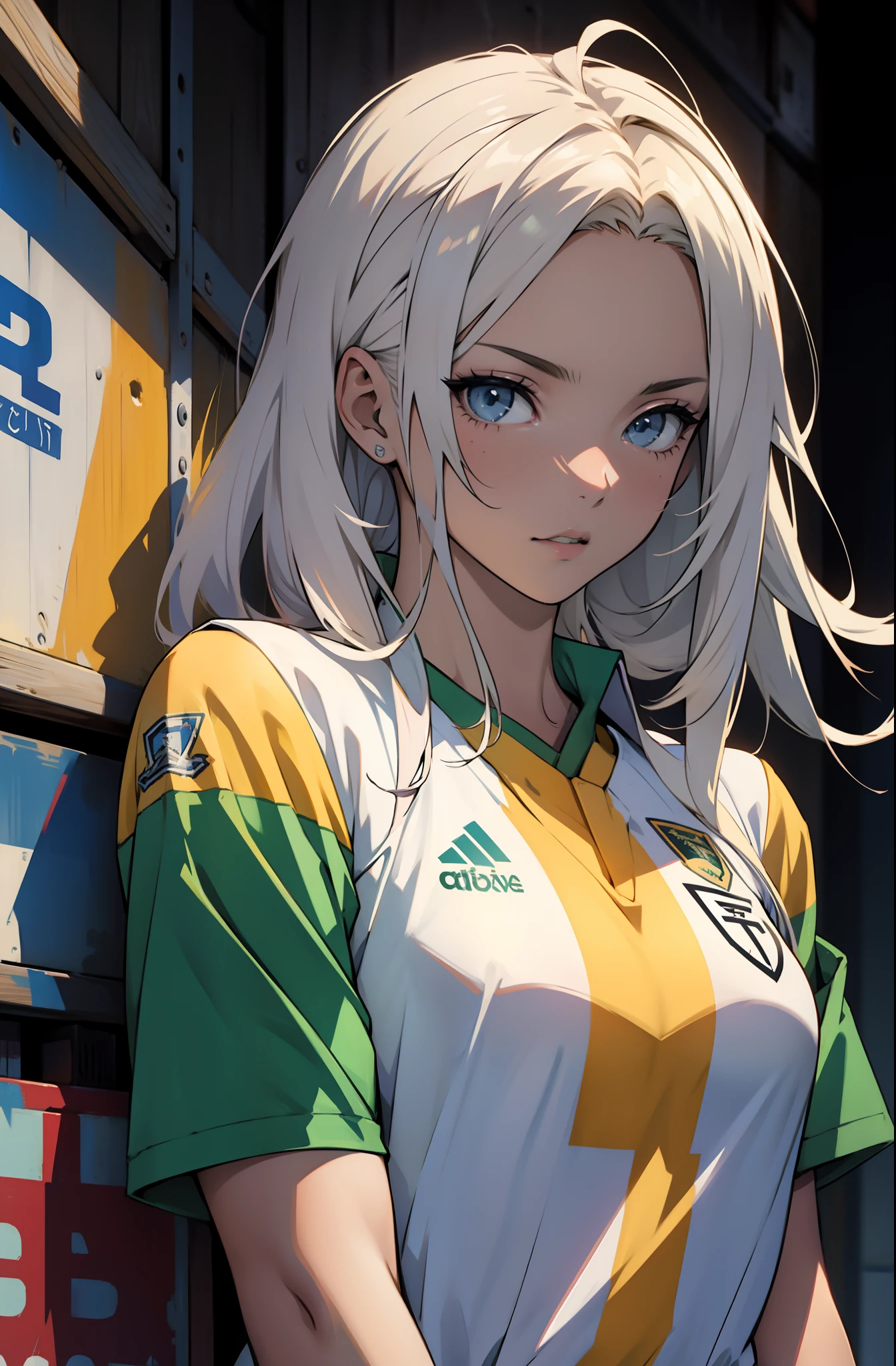 anime girl, Uniforme de football blanc, Cheveux arc-en-ciel
