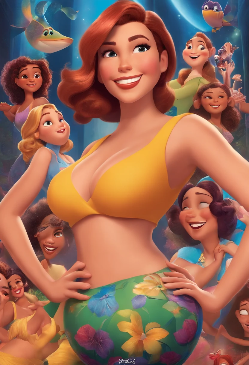 A poster of a Disney and Pixar movie titled “futanari” with a lot of  girl showing their big dicks an big tits