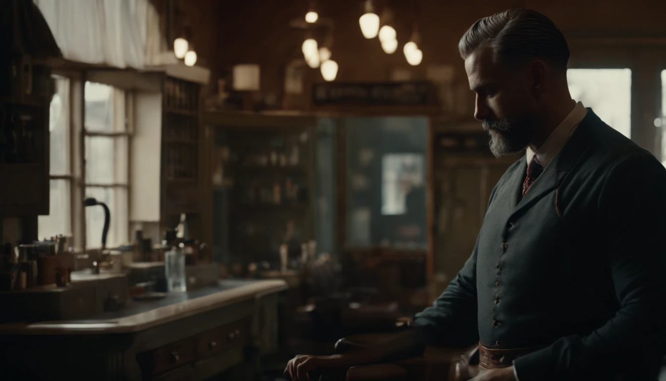(8k, best quality, masterpiece:1.2),(best quality:1.0), (ultra highres:1.0),A barber standing in an old barber shop