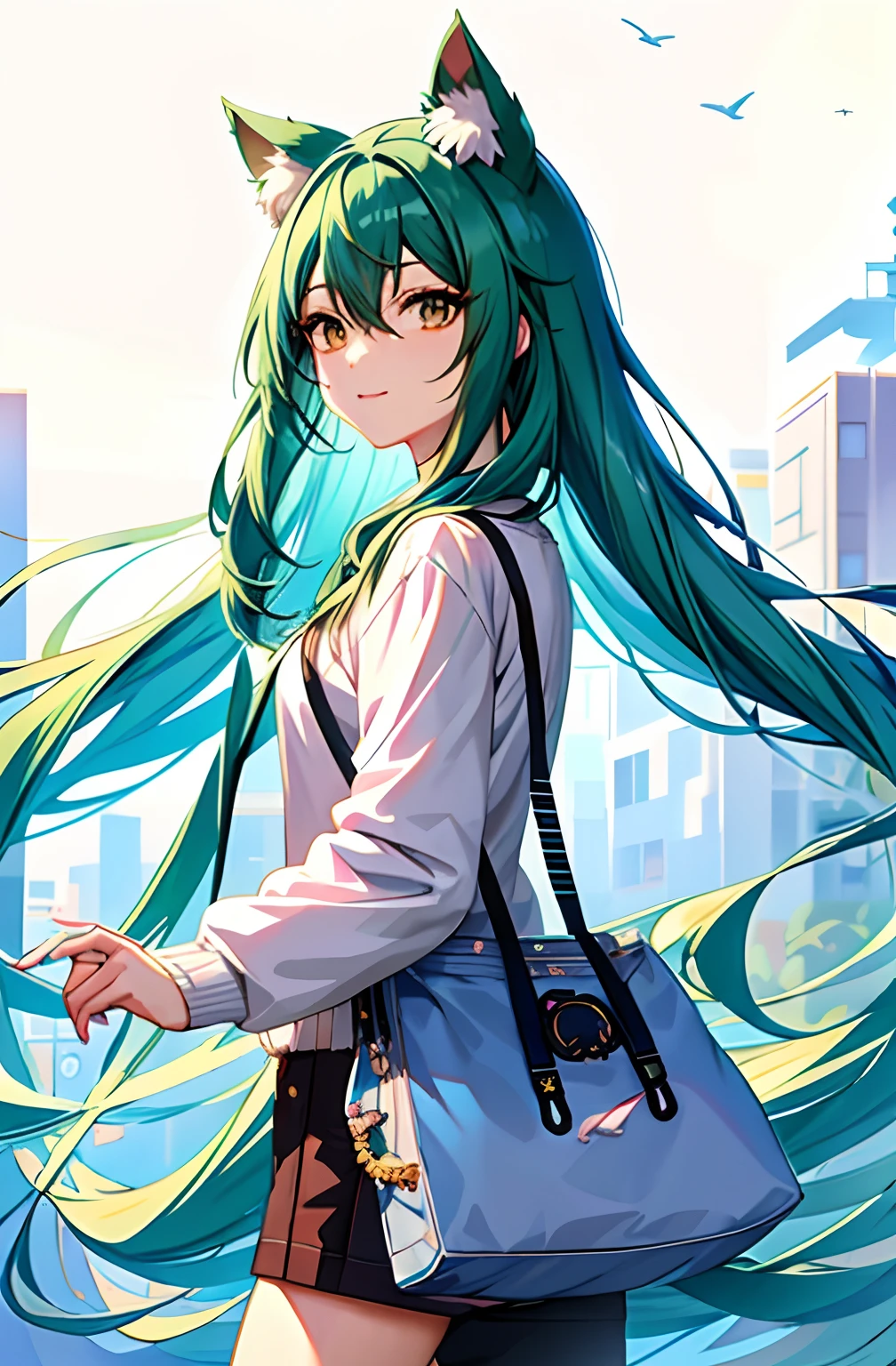 anime cat girl with long grey hair and brown ayes wearing a casual mall clothes, happy, flatered, anime girl with teal hair, anime style 4 k, trending on artstation pixiv, mikudayo, anime moe artstyle, artgerm and atey ghailan, anime art wallpaper 8 k, guweiz on pixiv artstation, anime art wallpaper 4 k, anime art wallpaper 4k,