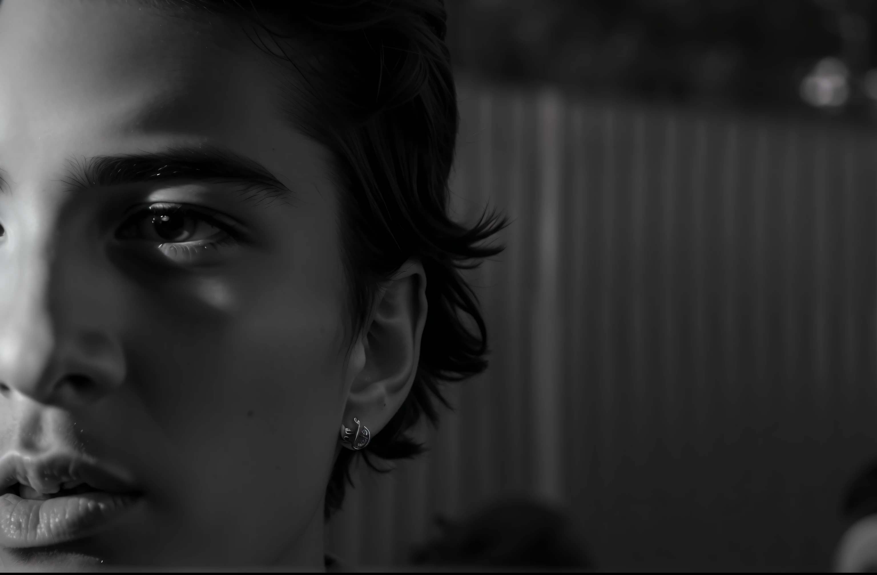 there is a skater boy from the 90s, close - up portrait shot, tight face shot portrait, mid shot portrait, detailed portrait shot, close up portrait photo, looking to the side off camera, tight shot of subject, portrait black and white, bw close - up profile face, side profile cenetered portrait, cinematic portrait, closeup portrait shot