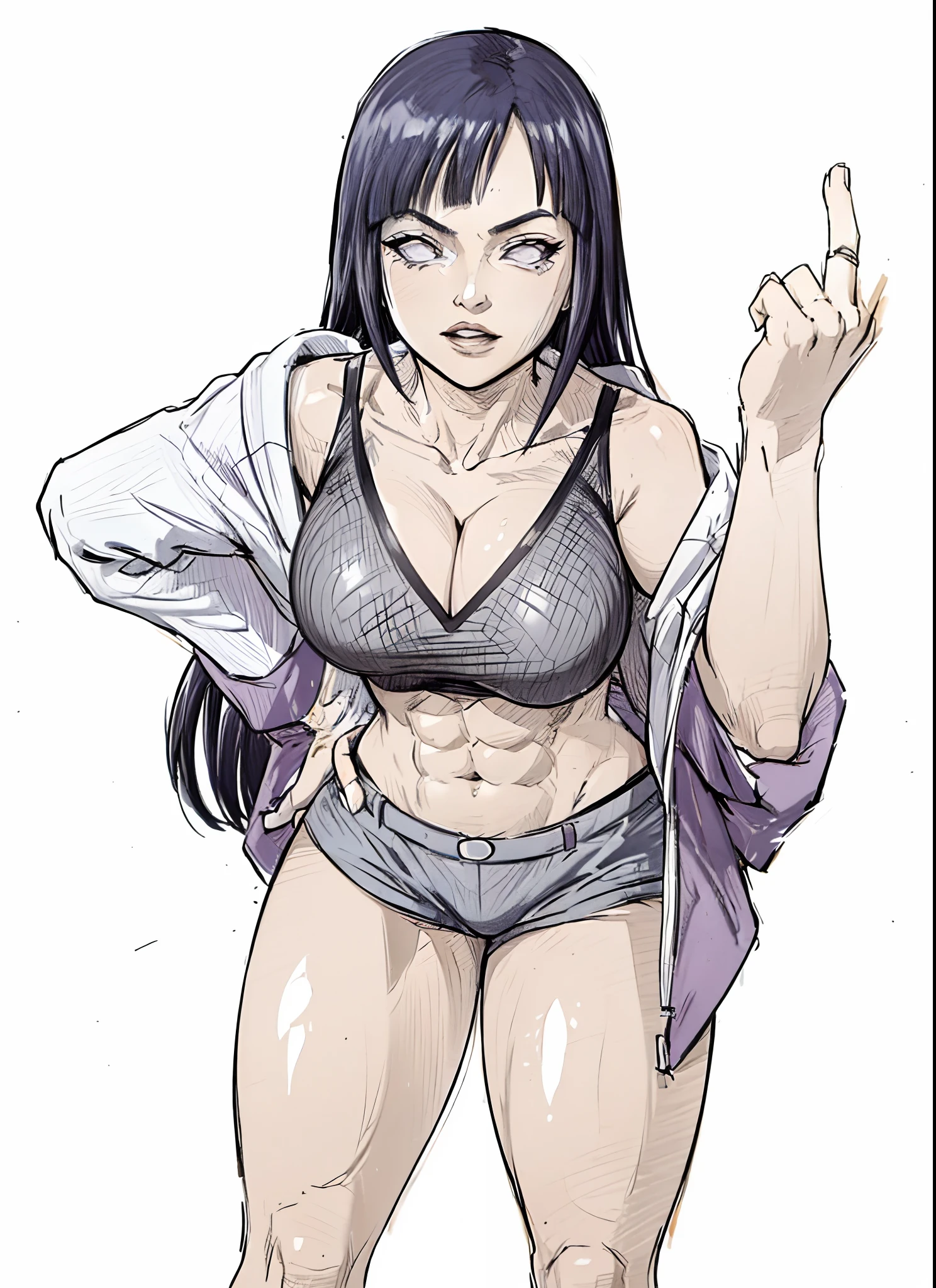 Hinata Hyuga, Extremamente Realista, sexy, bunda grande, pernas grossas, Fitness, 8k, Mostrando Dedo do meio