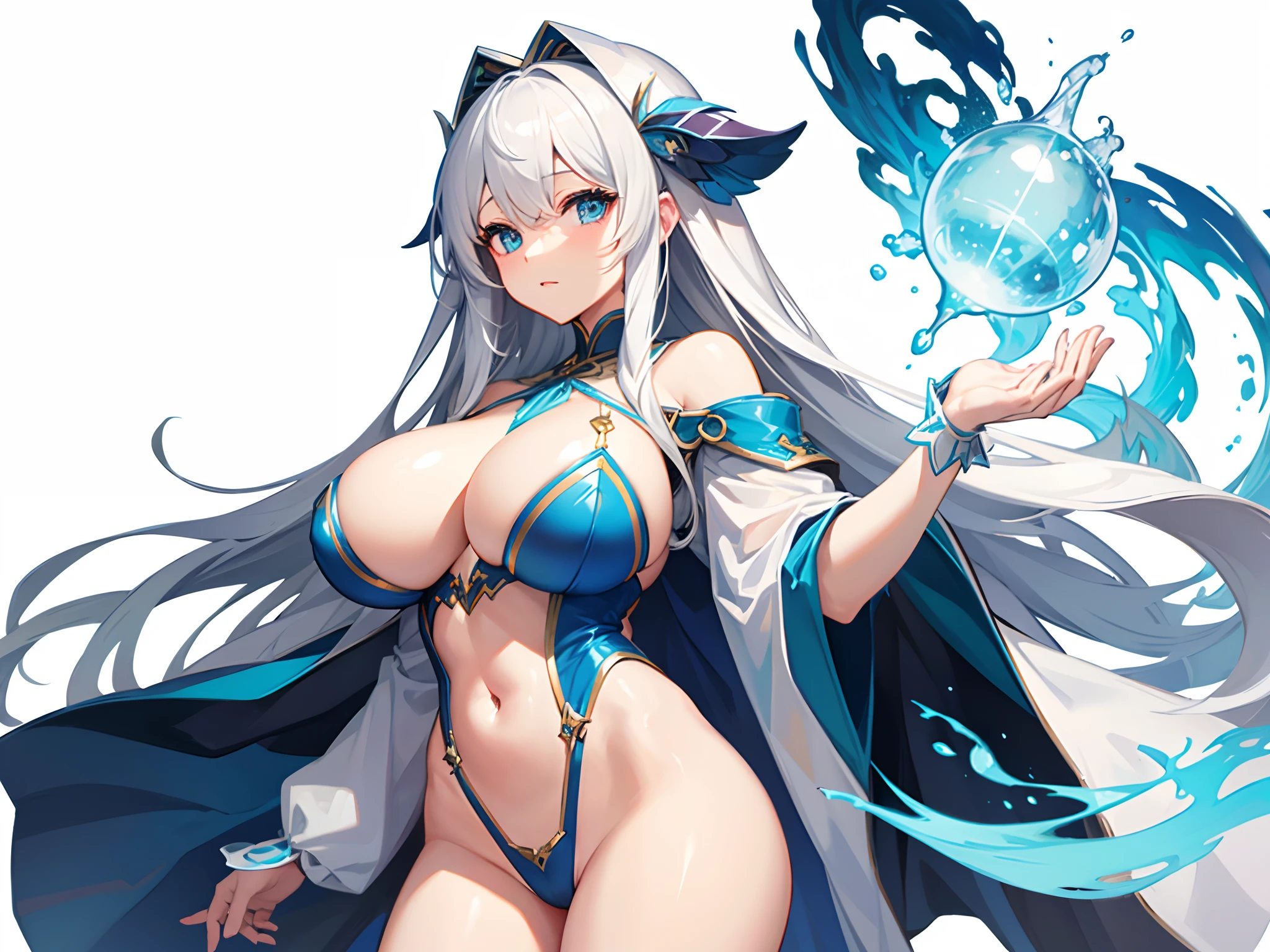 Wizard costume、Colossal tits、with a pure white background、is standing、full body Esbian