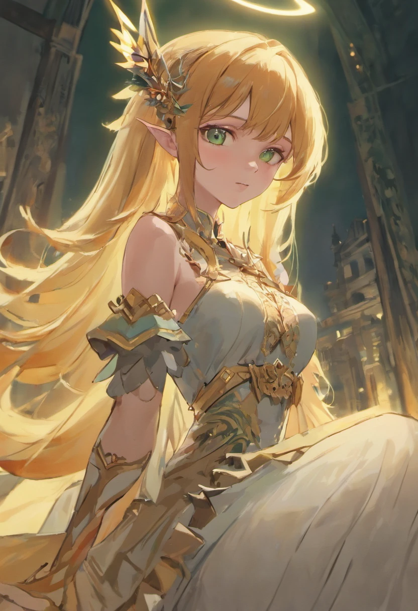 highest quality、Highest image quality、masterpiece、lie on bed,Super beautiful elf beauty((22 years old OL big bust、bust 90,beautiful long ironed hair、blonde、、slender、Close-up、Esbian、beautiful tiara、High quality、beautiful art、background((starry ski)))muste piece、visual art、Depth of bounds written、、elf ears、、magic of light、space knight、harp melody🎵、A happy smile、gentle light、、Beautiful legs that are gentle on the skin、、、Number of fingers to achieve precise finger movements、ticker beautiful decorative、elegant、mystical rosa、 heaven、beautiful dressy、beautiful dress、、giant galaxy、、huge tower of babel、temple of time、great watch、hourglass、sundial、moment of creation!myth、alphonse mucha art、art nouveau、ancient greece、Rome、byzantine art、gold foil、Raphael's paintings、renaissance art、Lord of the Ring、sexy、friendly smile、Fantastic、、flower、super REALITYMany roses