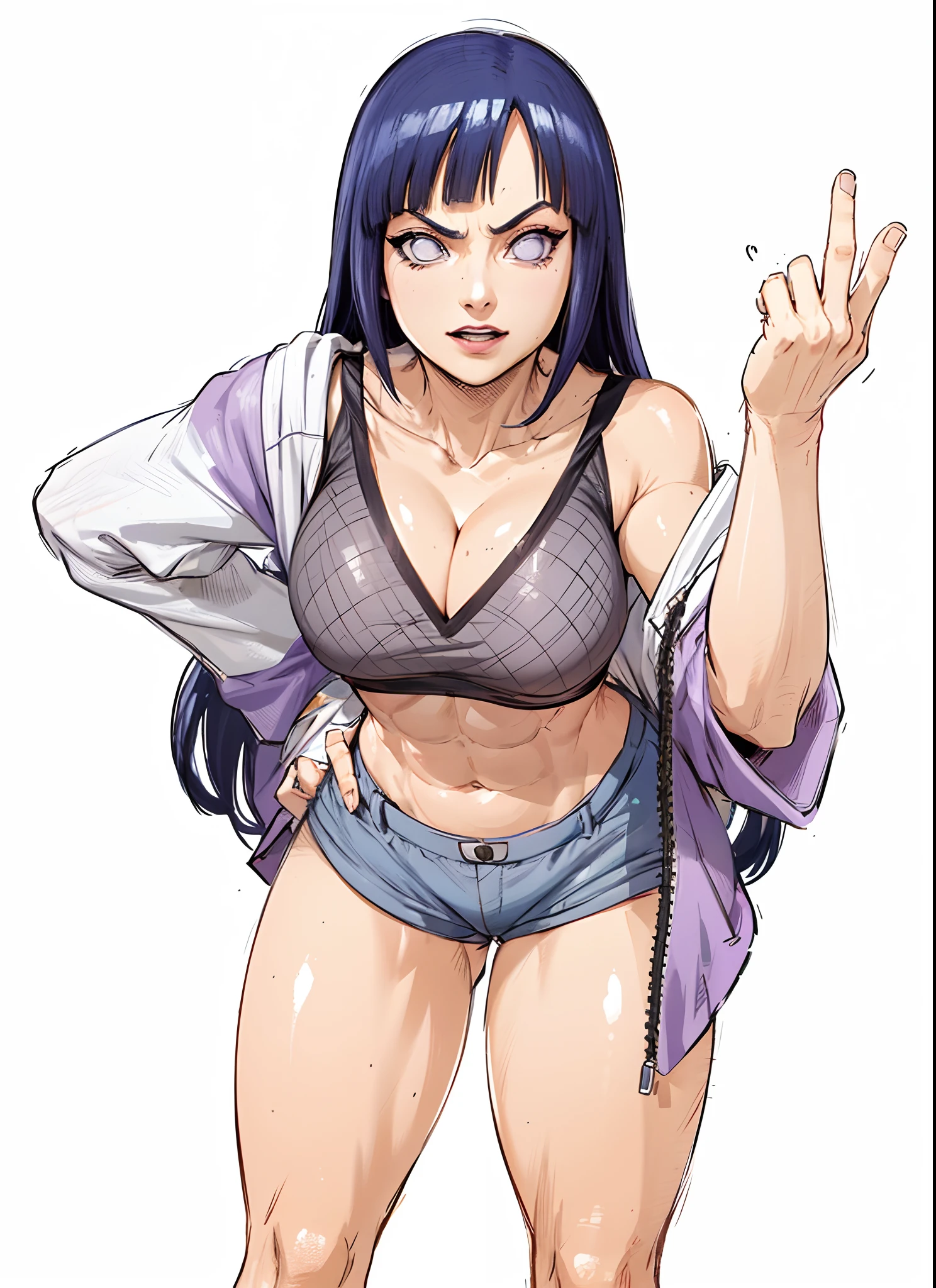 Hinata Hyuga, Extremamente Realista, sexy, bunda grande, pernas grossas, Fitness, 8k, Mostrando Dedo do meio