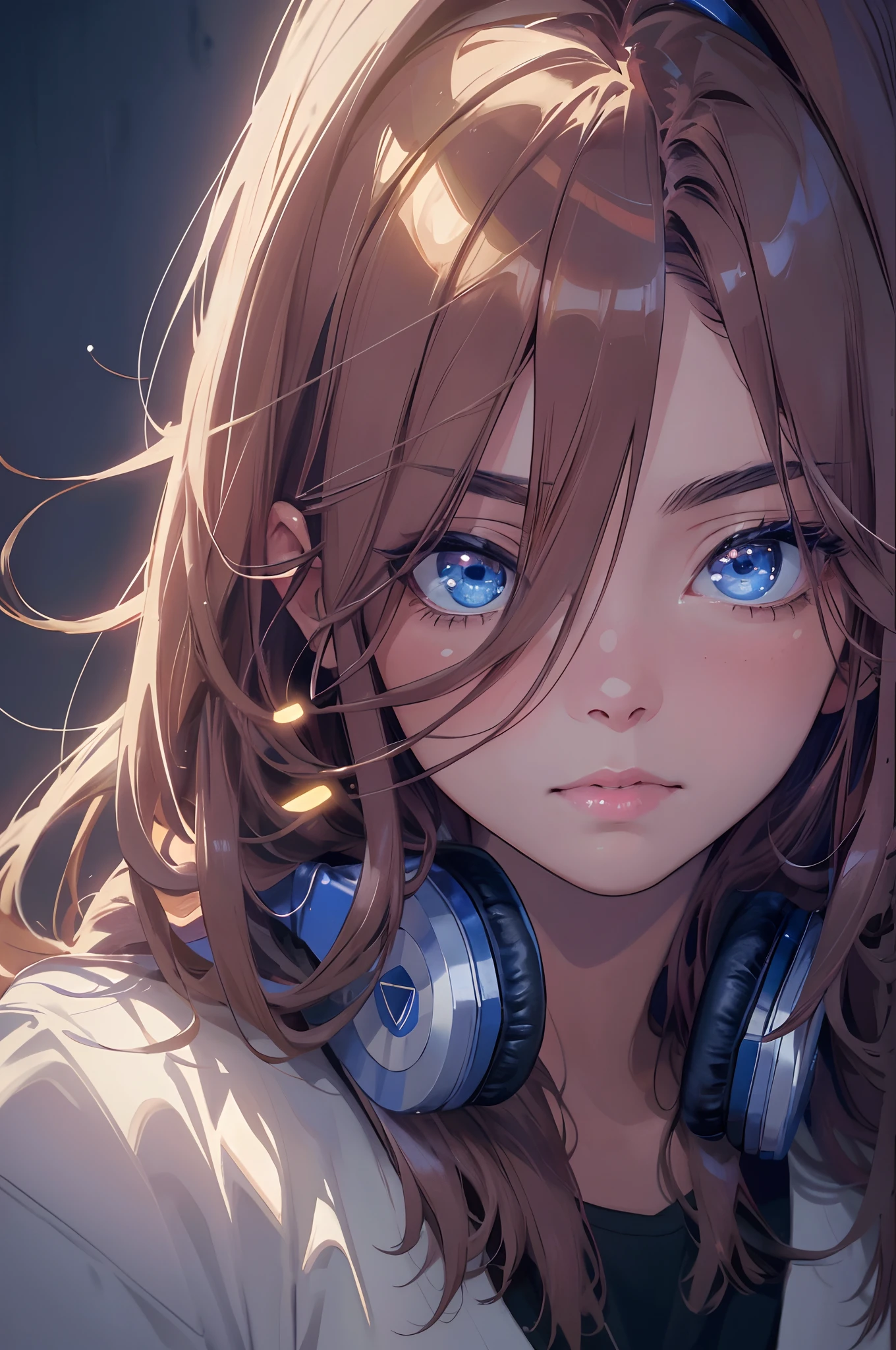 melancholy lighting, quiet, calm, brightness, masterpiece, best quality, 1girl, (JinxLol:1.2), (ultra photorealistic:1.3), (masterpiece:1.4), best quality, ((realistic)), high quality, ultra detailed, ((real image)), ((realistic skin)), ((realistic face)),(illustration:1.05), (beautiful:1.05), (beautiful detailed eyes:1.05), (cinematic light:1.1), red torino deataques, cosplay of Miku nakano , Ultra high res.photorealistic:.1.4, UHD,  hair colour of Miku nakano,, wearing headphone in neck